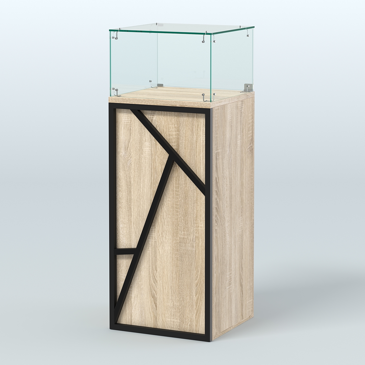 Торговый прилавок с прозрачным верхом серии ЛОФТ - АЛЬФА №11 Дуб Сонома