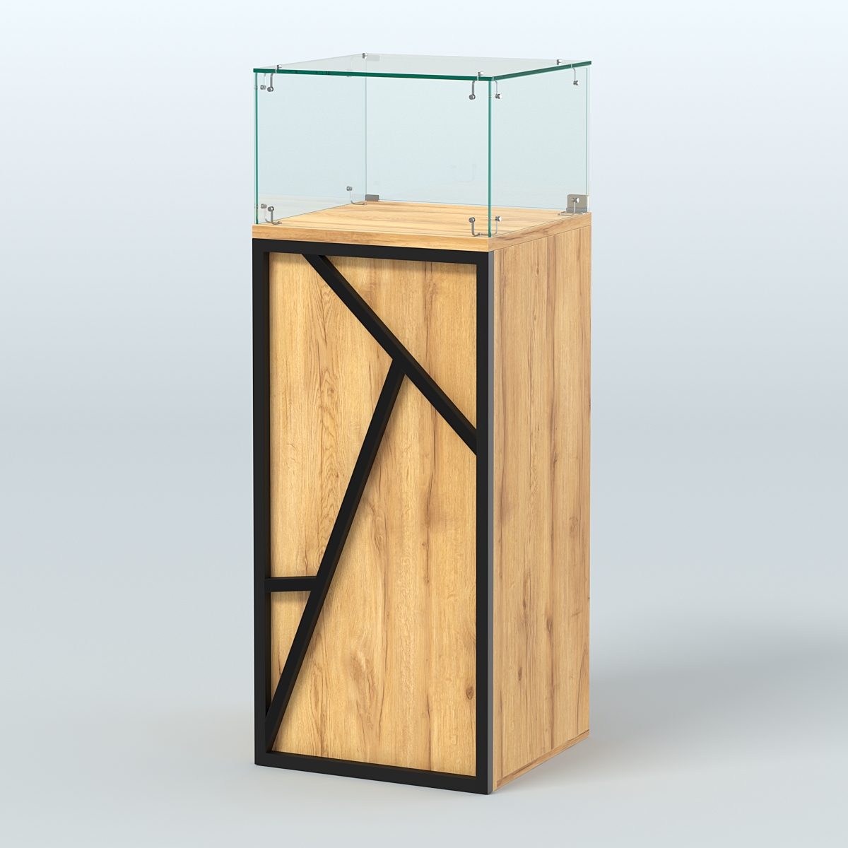 Торговый прилавок с прозрачным верхом серии ЛОФТ - АЛЬФА №11 Дуб Золотистый