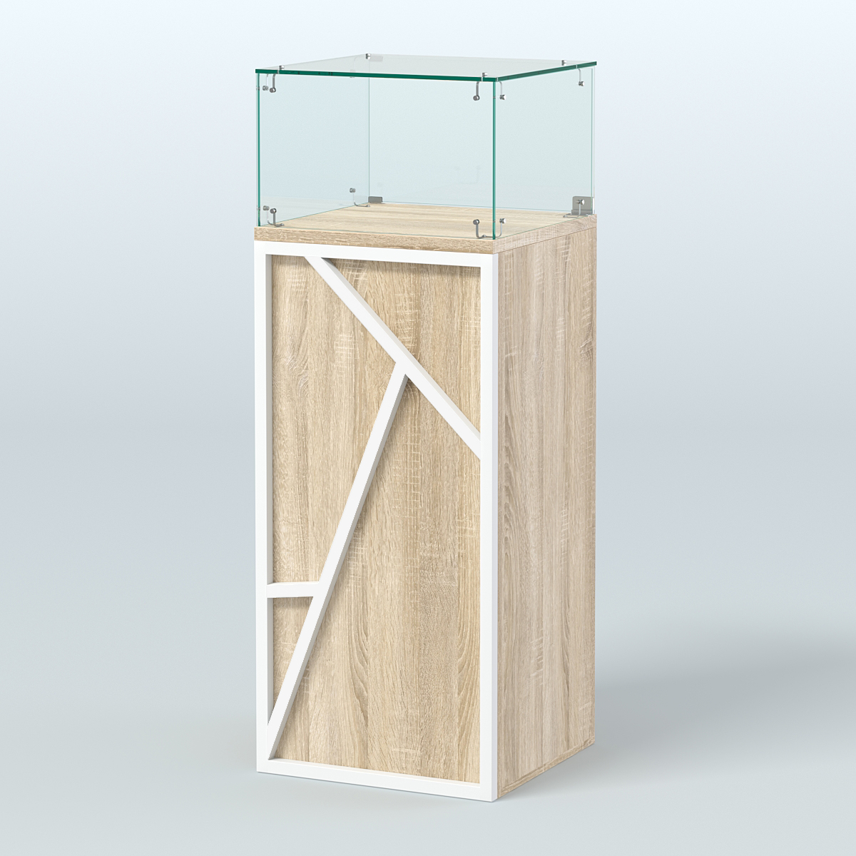 Торговый прилавок с прозрачным верхом серии ЛОФТ - АЛЬФА №11 Дуб Сонома + Белый