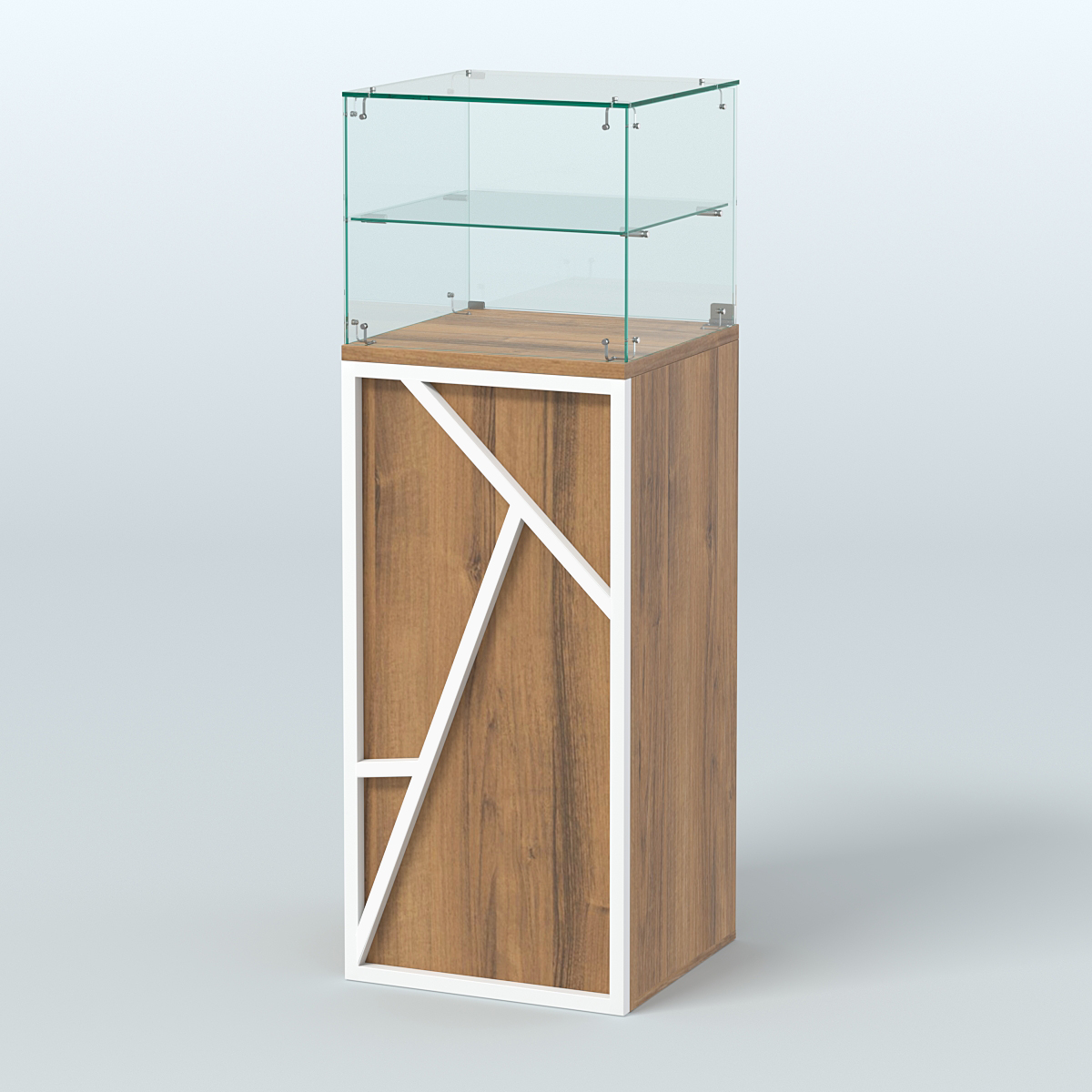 Торговый прилавок квадратный серии ЛОФТ - АЛЬФА №12 Орех + Белый