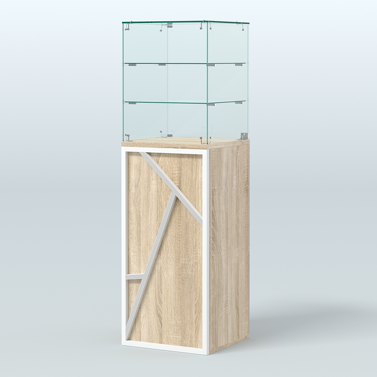 Торговый прилавок малый со стеклянным колпаком серии ЛОФТ - АЛЬФА №13 Дуб Сонома + Белый
