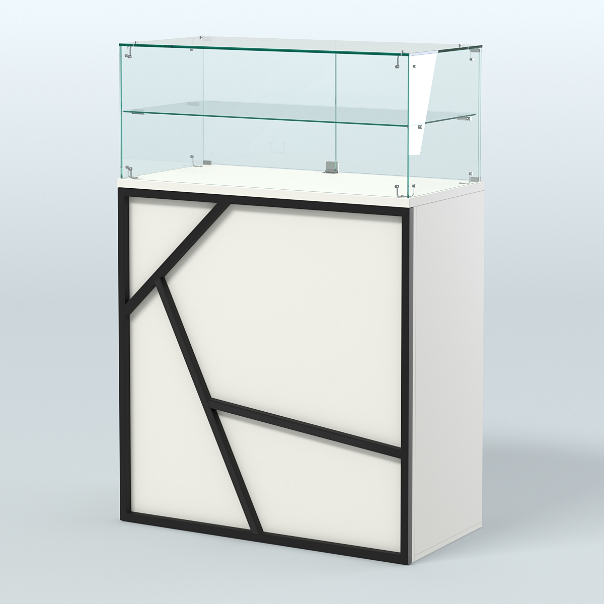 Торговый прилавок широкий с декором серии ЛОФТ - АЛЬФА  №2 Белый