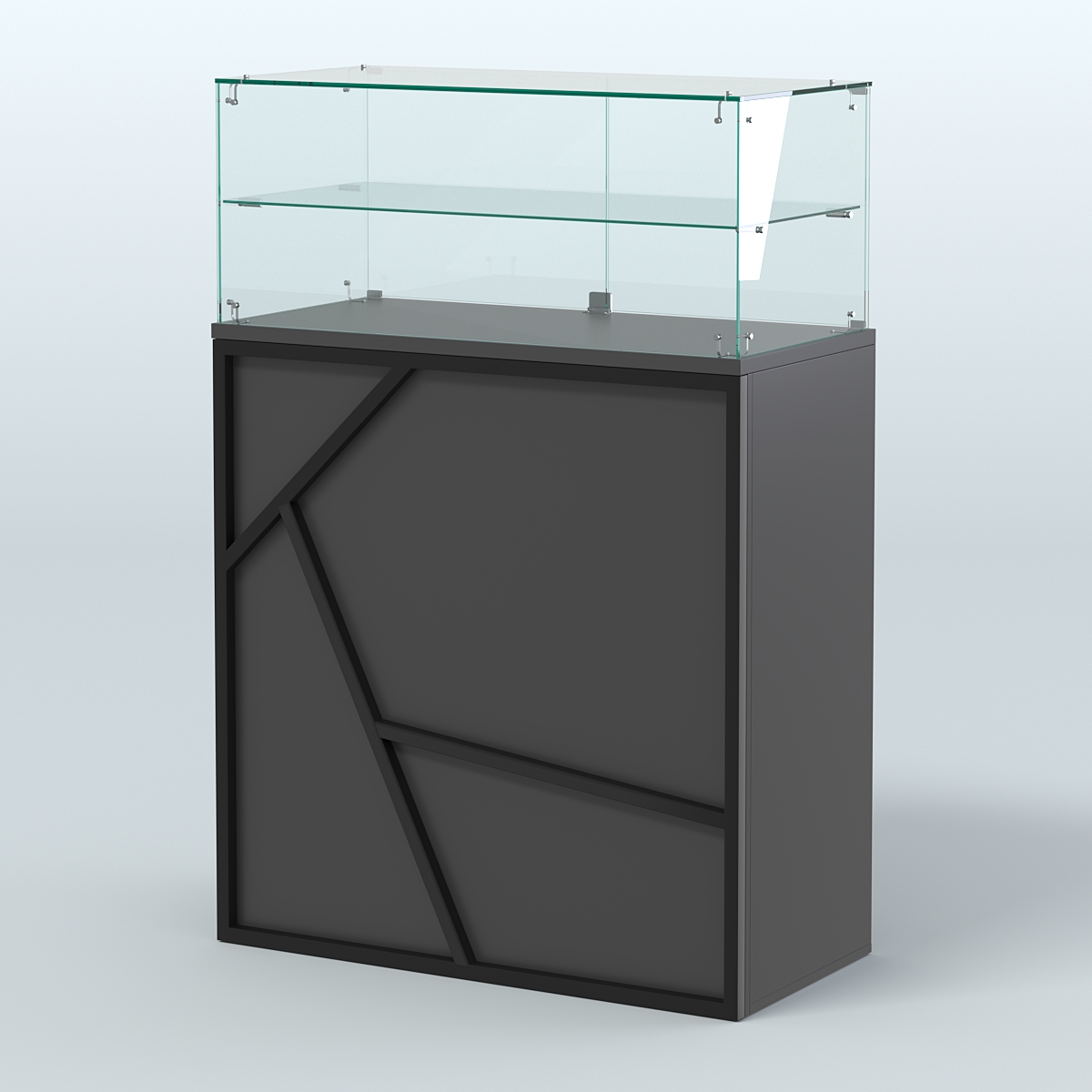 Торговый прилавок широкий с декором серии ЛОФТ - АЛЬФА  №2 Черный