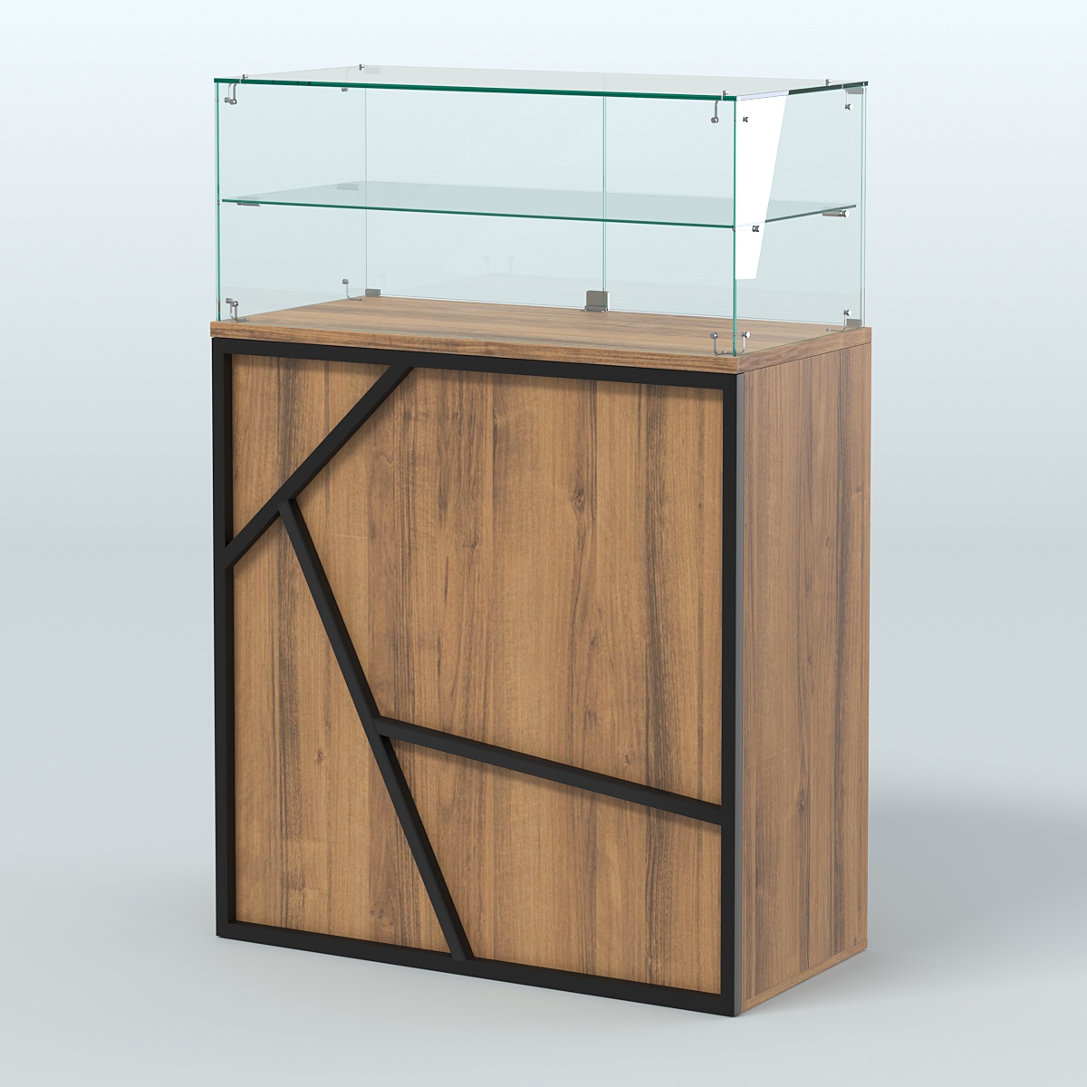 Торговый прилавок широкий с декором серии ЛОФТ - АЛЬФА  №2 Орех