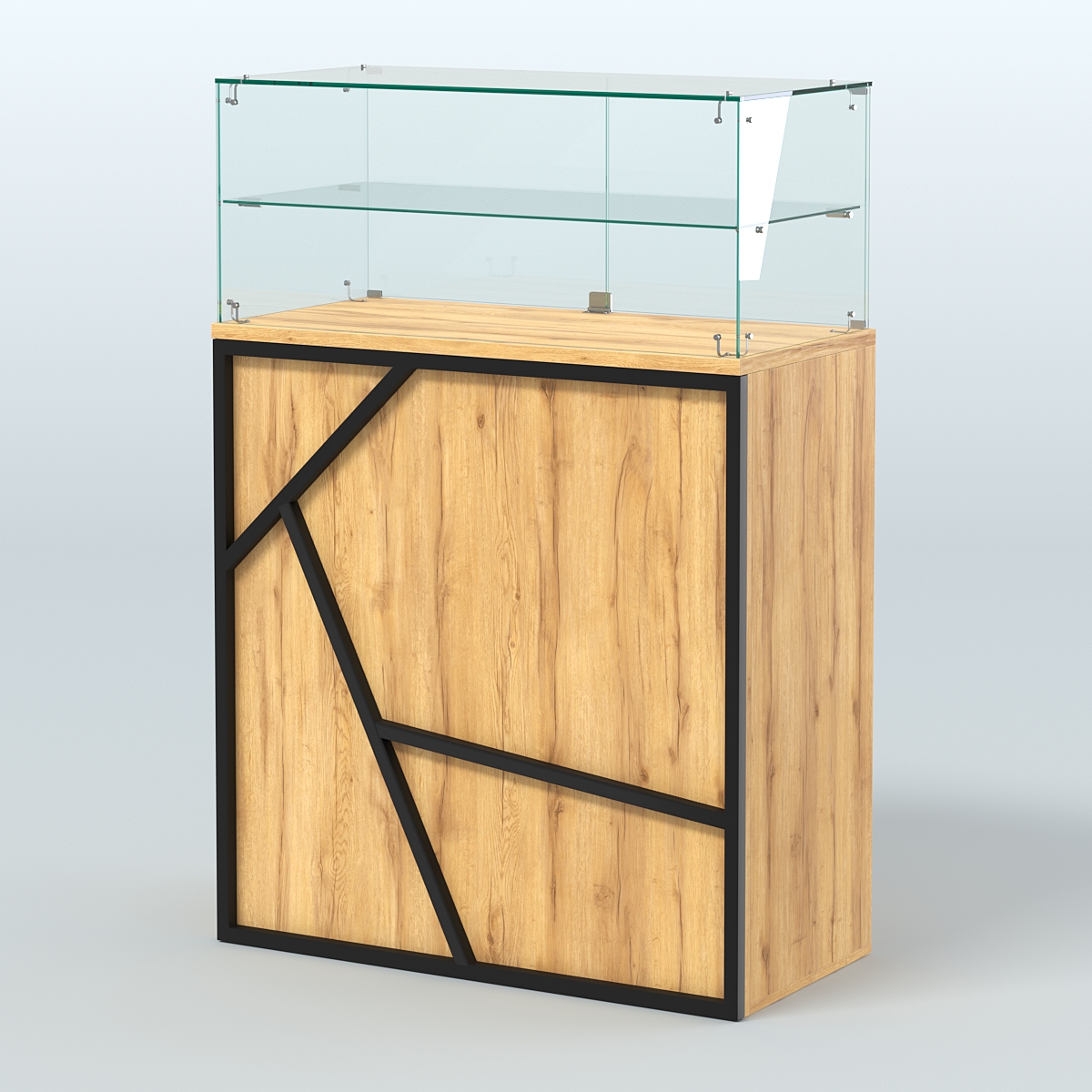 Торговый прилавок широкий с декором серии ЛОФТ - АЛЬФА  №2 Дуб Золотистый