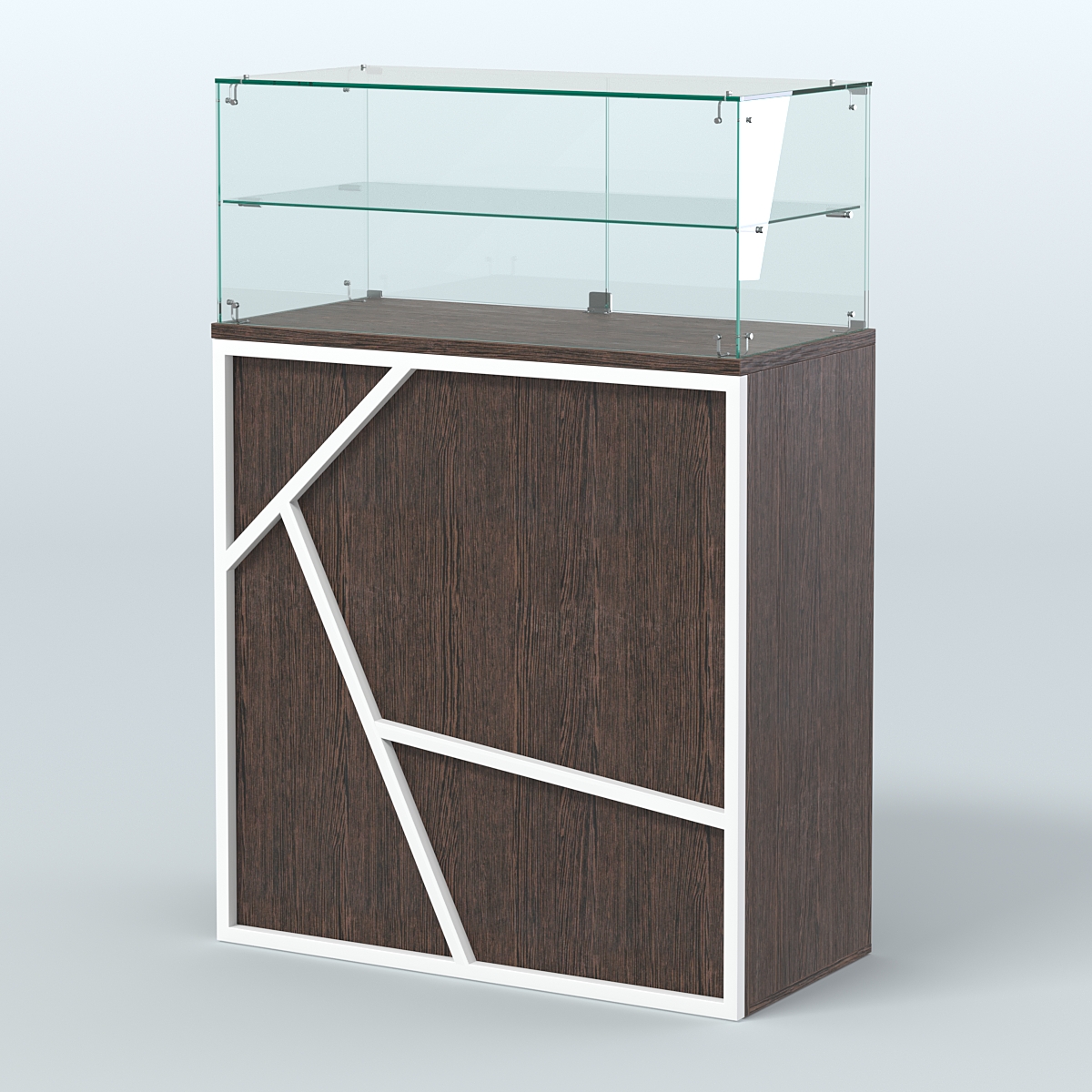 Торговый прилавок широкий с декором серии ЛОФТ - АЛЬФА  №2 Дуб Венге + Белый