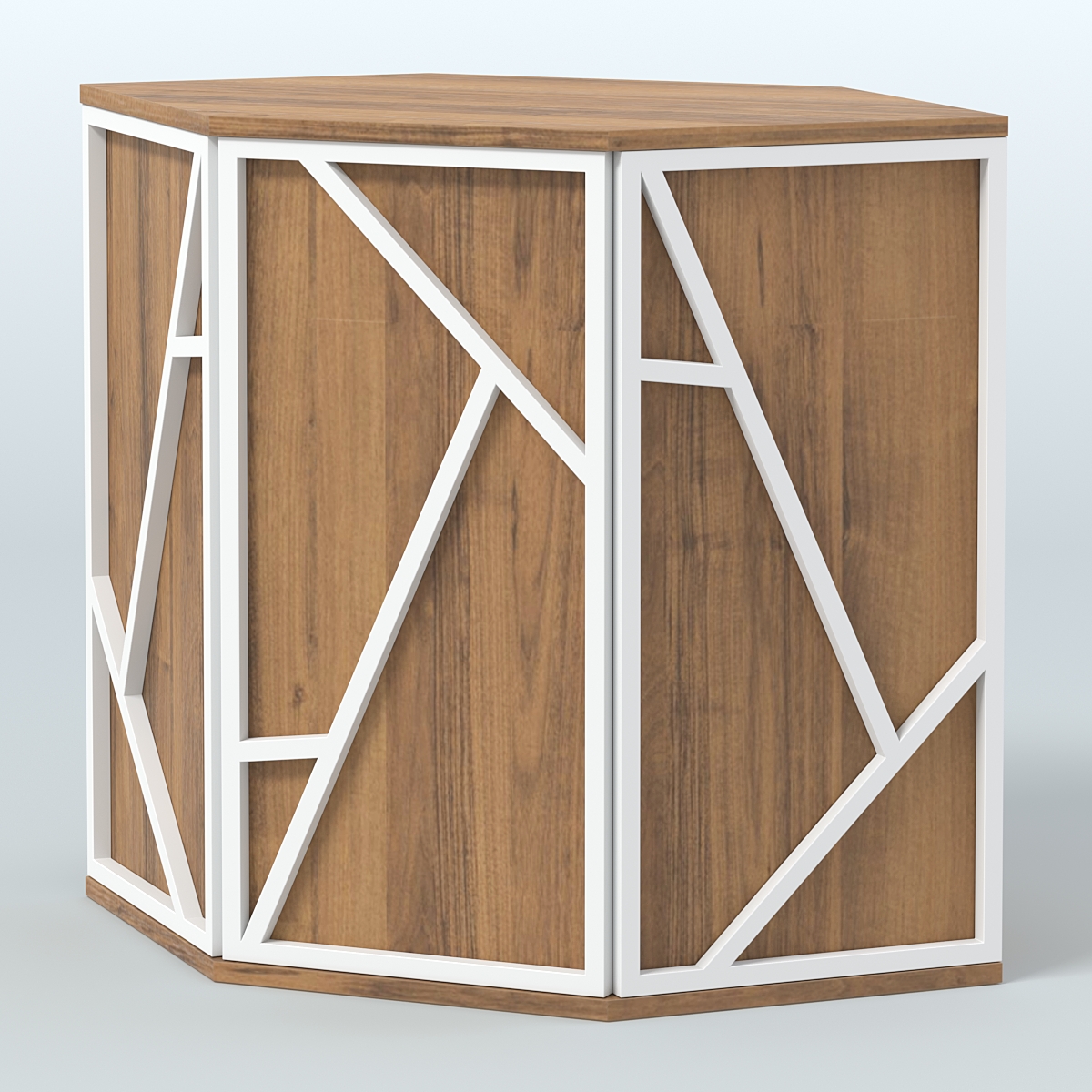 Торговый стол-прилавок шестигранный серии ЛОФТ - АЛЬФА №22 Орех + Белый