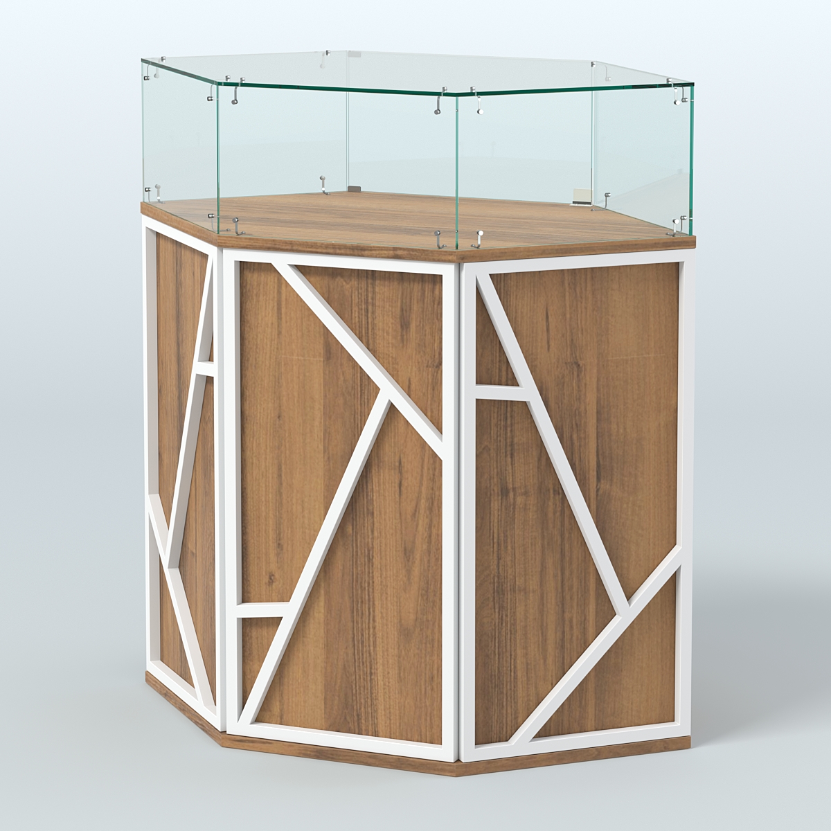 Торговый прилавок угловой с дверками серии ЛОФТ - АЛЬФА №6 Орех + Белый