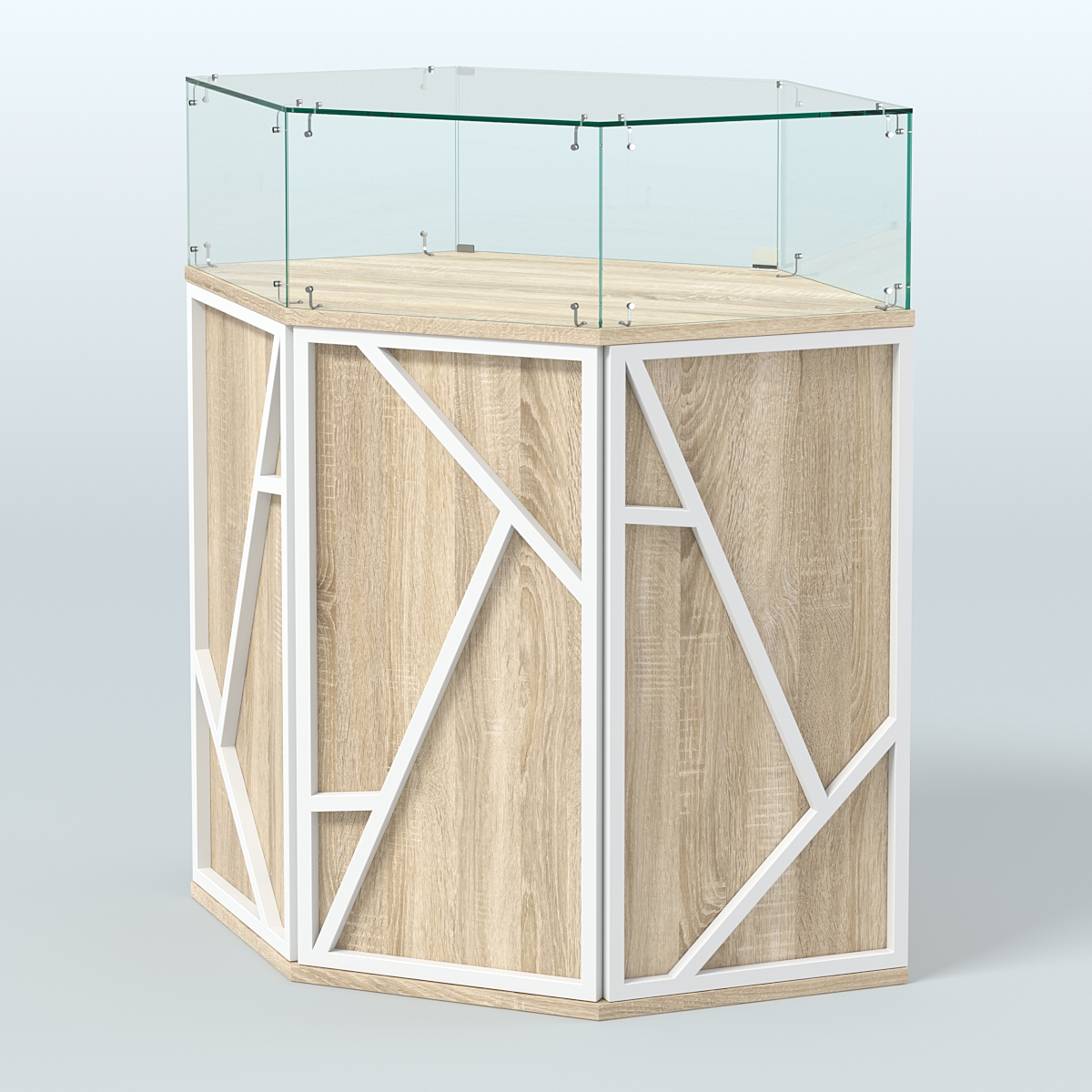 Торговый прилавок угловой с дверками серии ЛОФТ - АЛЬФА №6 Дуб Сонома + Белый