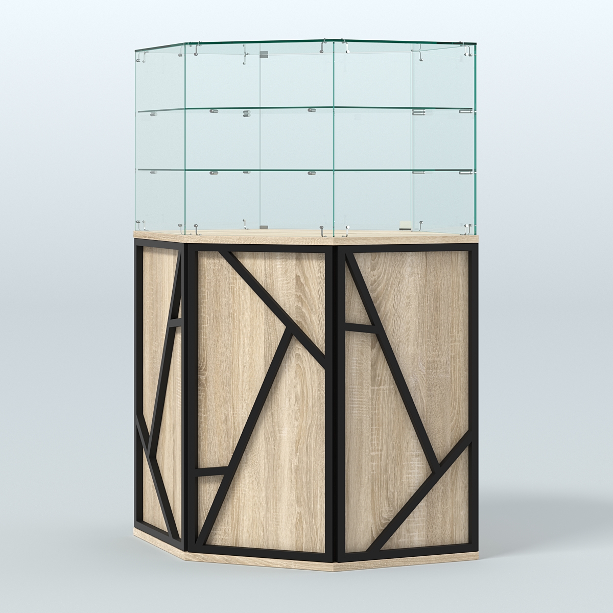 Торговый прилавок со стеклянной надставкой серии ЛОФТ - АЛЬФА №8 Дуб Сонома