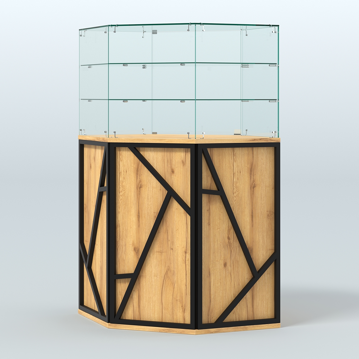 Торговый прилавок со стеклянной надставкой серии ЛОФТ - АЛЬФА №8 Дуб Золотистый