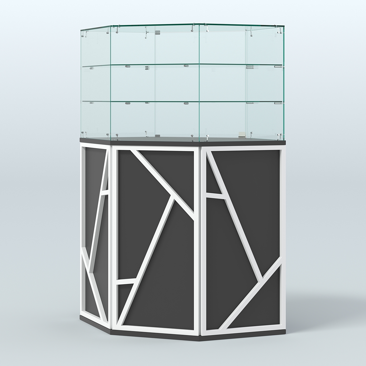 Торговый прилавок со стеклянной надставкой серии ЛОФТ - АЛЬФА №8 Черный и Белый