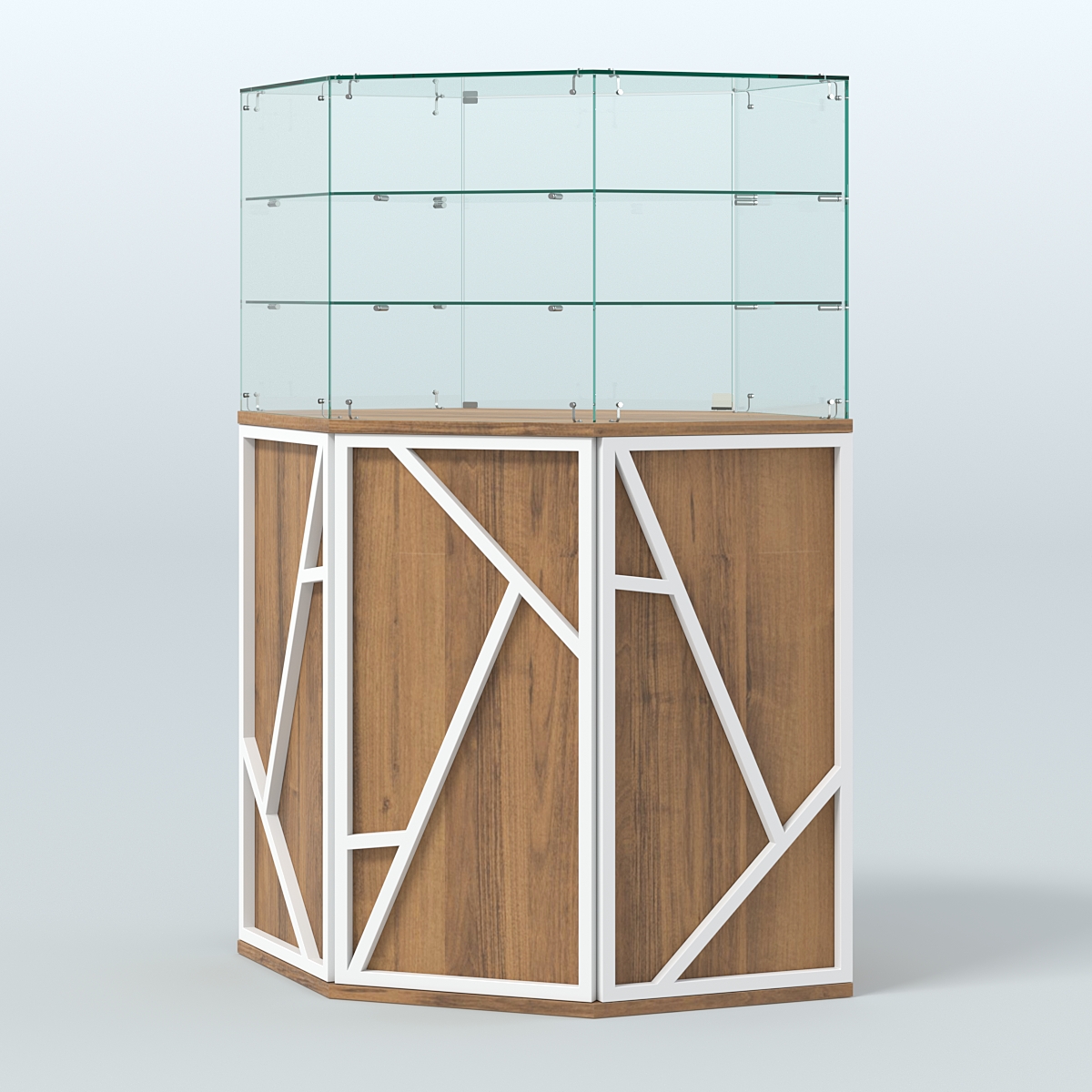 Торговый прилавок со стеклянной надставкой серии ЛОФТ - АЛЬФА №8 Орех + Белый