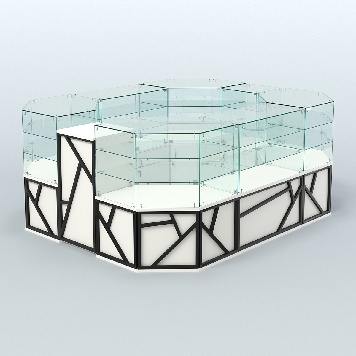 Торговый прямоугольный островок серии ЛОФТ - АЛЬФА (СОНОМА + ЧЁРНЫЙ) №1 Белый