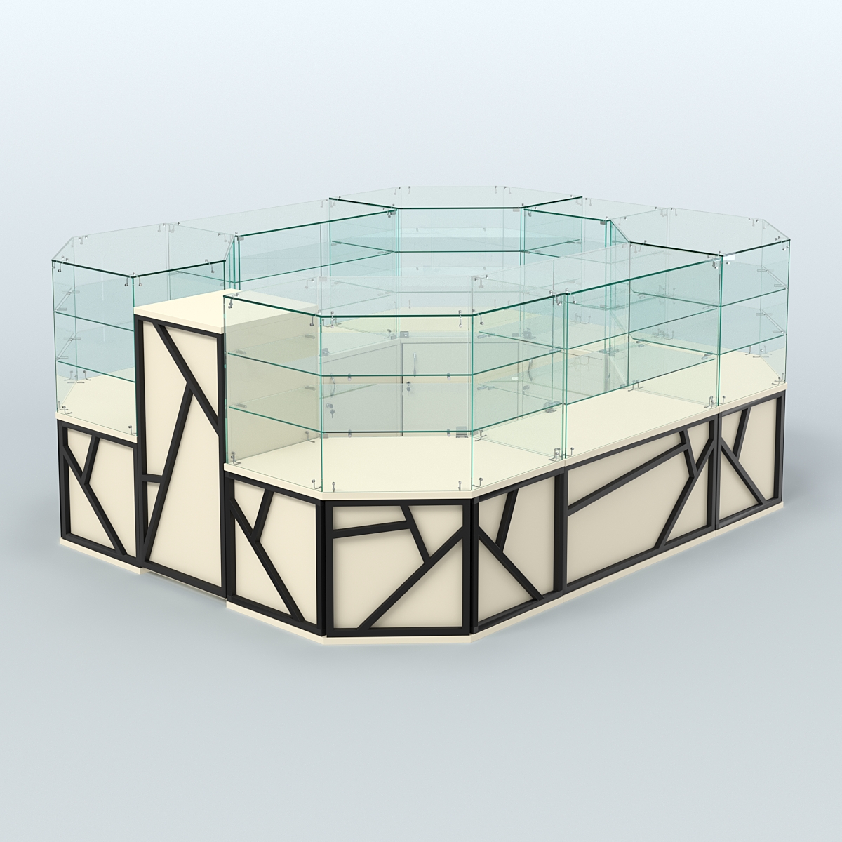 Торговый прямоугольный островок серии ЛОФТ - АЛЬФА (СОНОМА + ЧЁРНЫЙ) №1 Крем Вайс