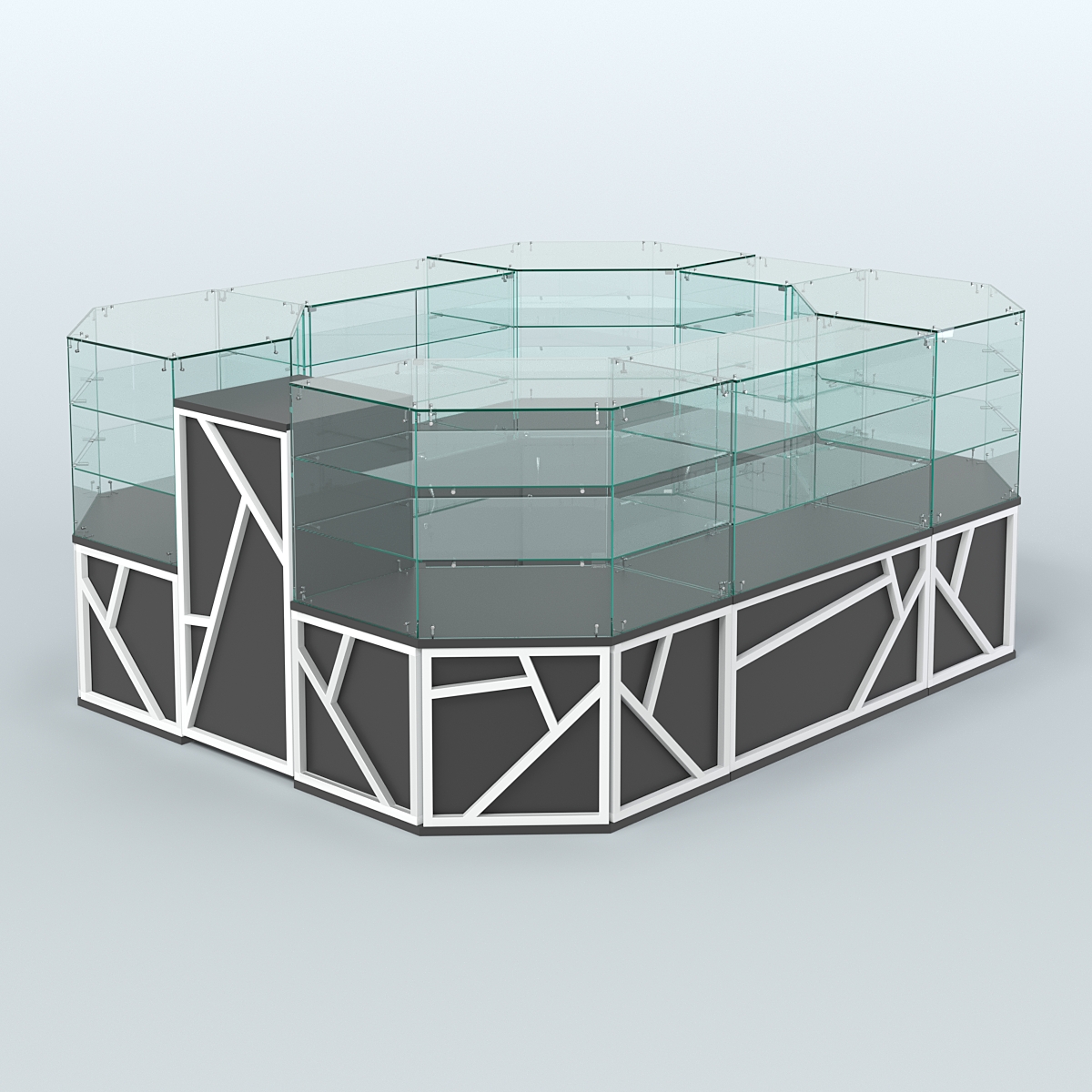 Торговый прямоугольный островок серии ЛОФТ - АЛЬФА (СОНОМА + ЧЁРНЫЙ) №1 Черный и Белый