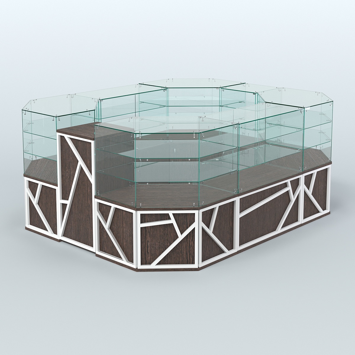 Торговый прямоугольный островок серии ЛОФТ - АЛЬФА (СОНОМА + ЧЁРНЫЙ) №1 Дуб Венге + Белый