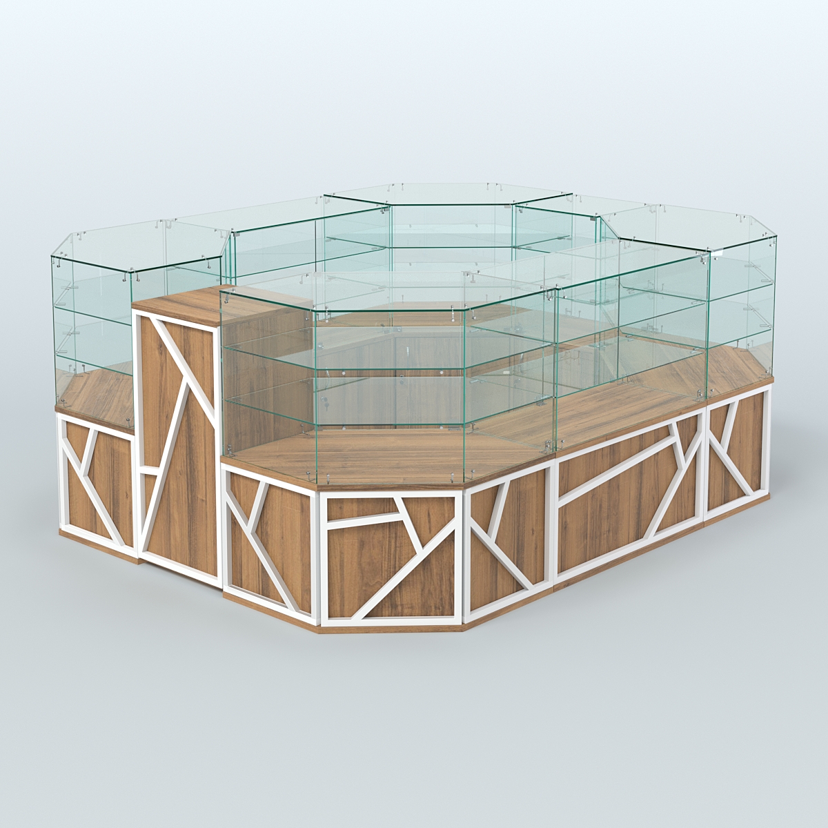 Торговый прямоугольный островок серии ЛОФТ - АЛЬФА (СОНОМА + ЧЁРНЫЙ) №1 Орех + Белый
