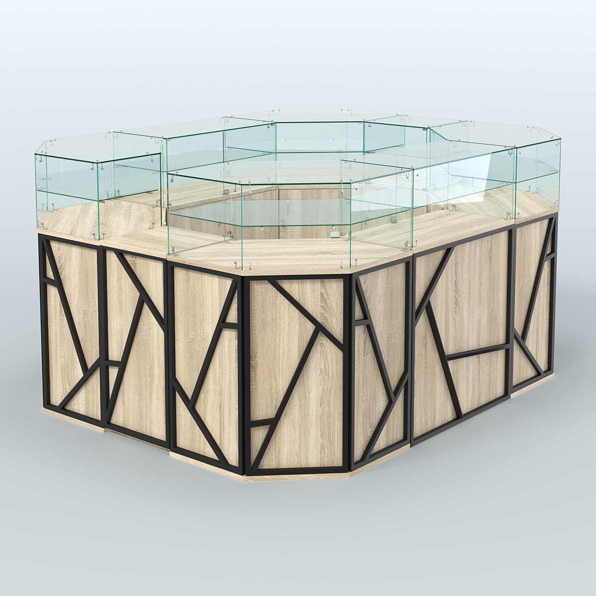 Торговый островок серии ЛОФТ - АЛЬФА (СОНОМА + ЧЁРНЫЙ) №4 Дуб сонома