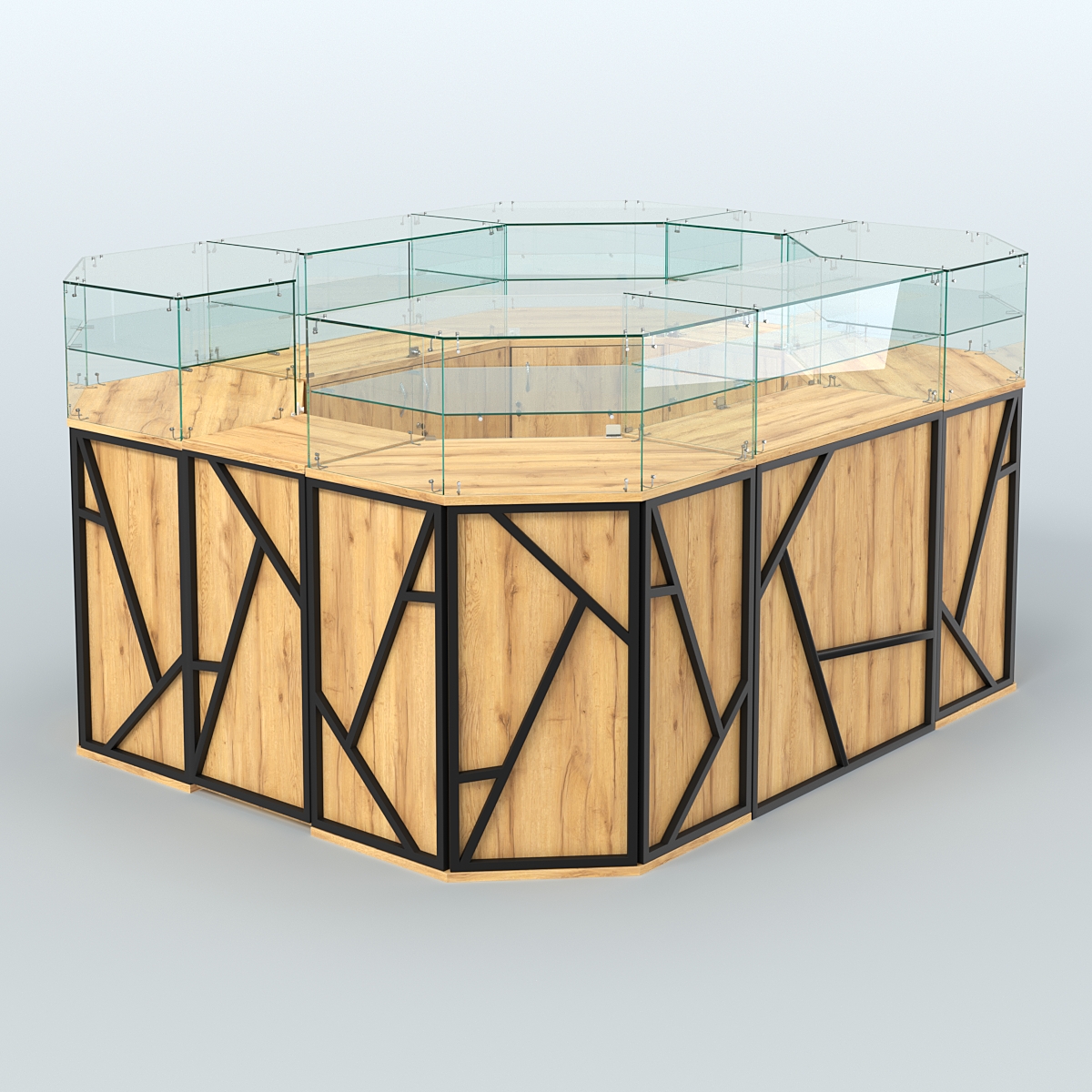 Торговый островок серии ЛОФТ - АЛЬФА (СОНОМА + ЧЁРНЫЙ) №4 Дуб Золотистый