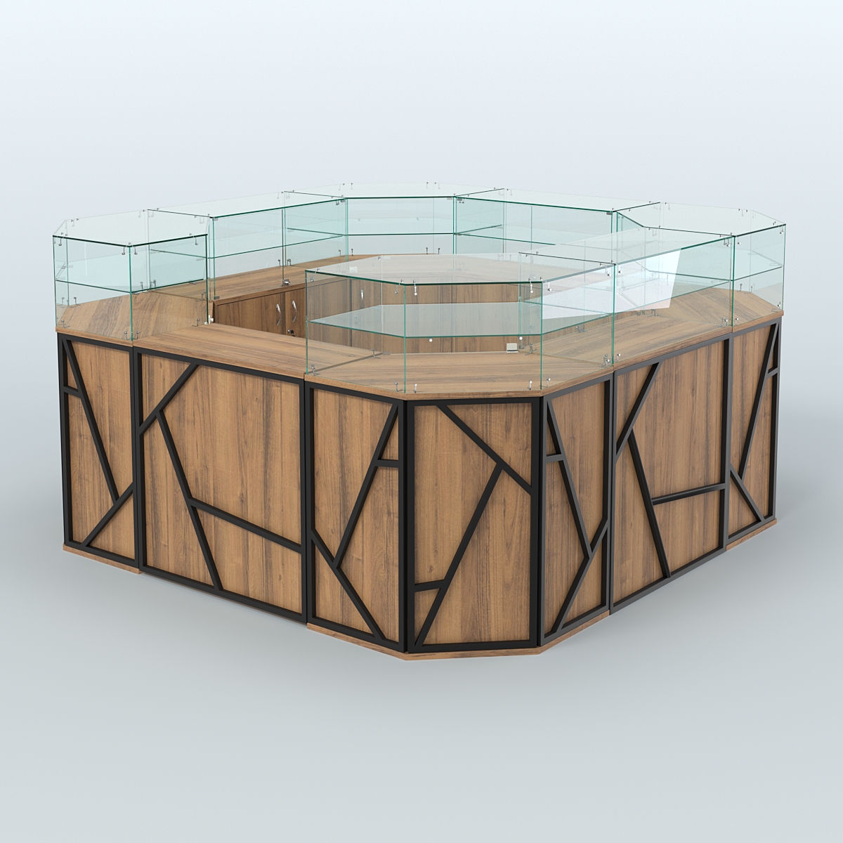 Торговый квадратный островок серии ЛОФТ - АЛЬФА (СОНОМА + ЧЁРНЫЙ) №5 Орех