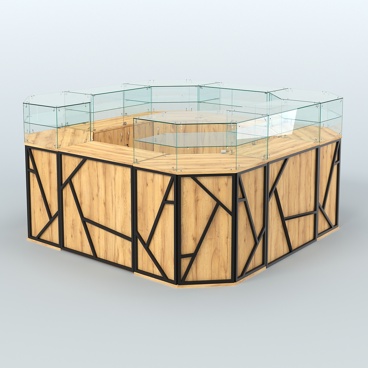 Торговый квадратный островок серии ЛОФТ - АЛЬФА (СОНОМА + ЧЁРНЫЙ) №5 Дуб Золотистый