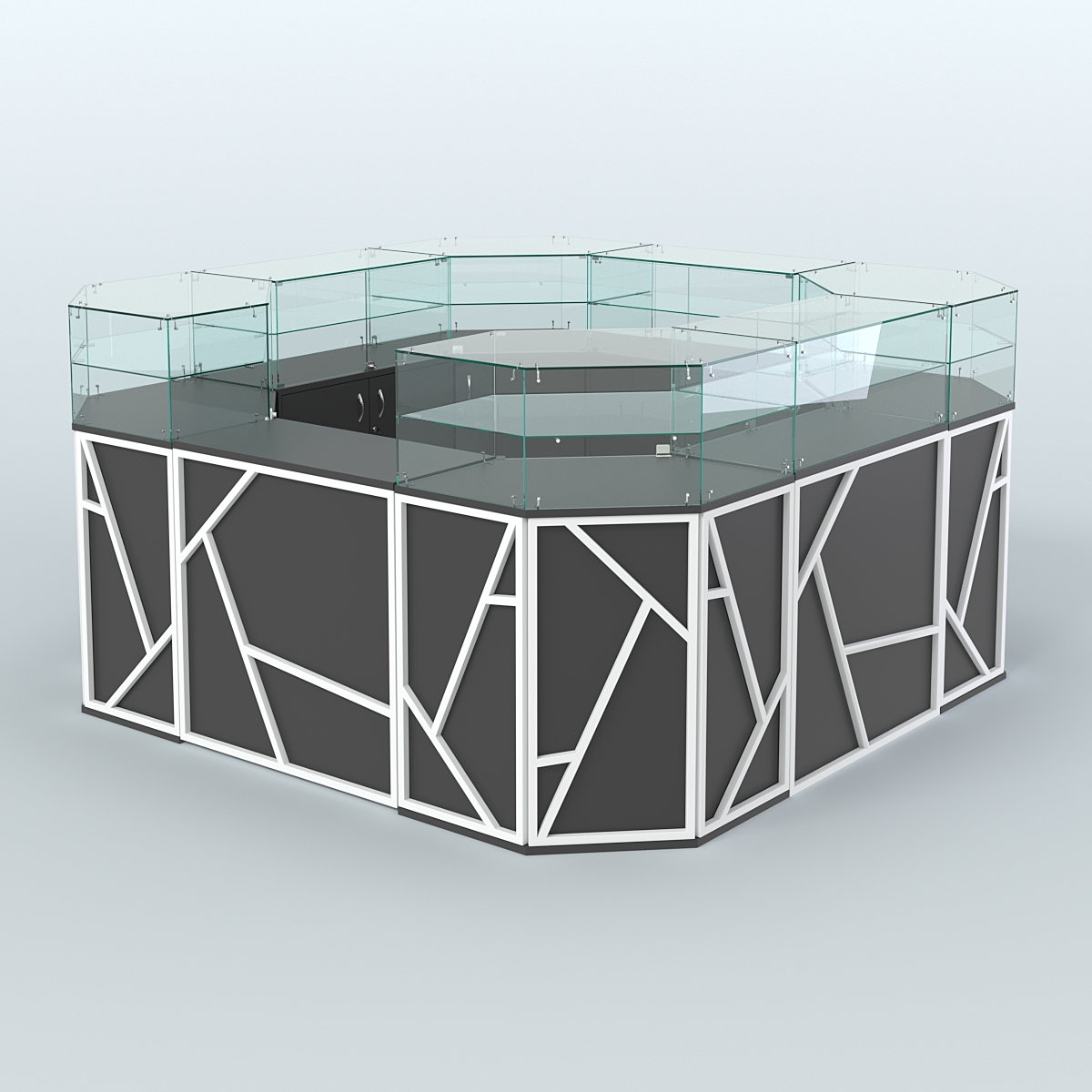 Торговый квадратный островок серии ЛОФТ - АЛЬФА (СОНОМА + ЧЁРНЫЙ) №5 Черный и Белый