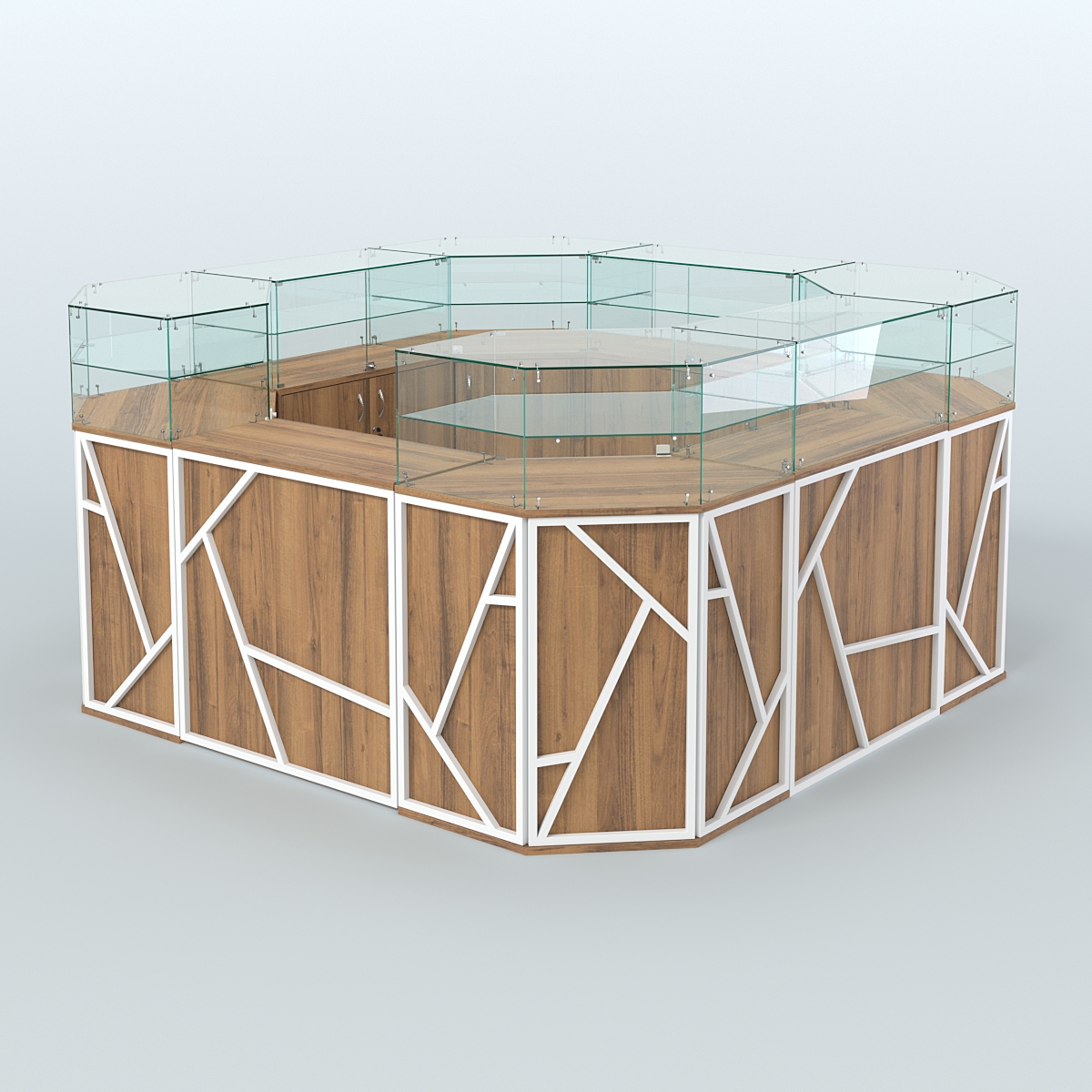 Торговый квадратный островок серии ЛОФТ - АЛЬФА (СОНОМА + ЧЁРНЫЙ) №5 Орех + Белый