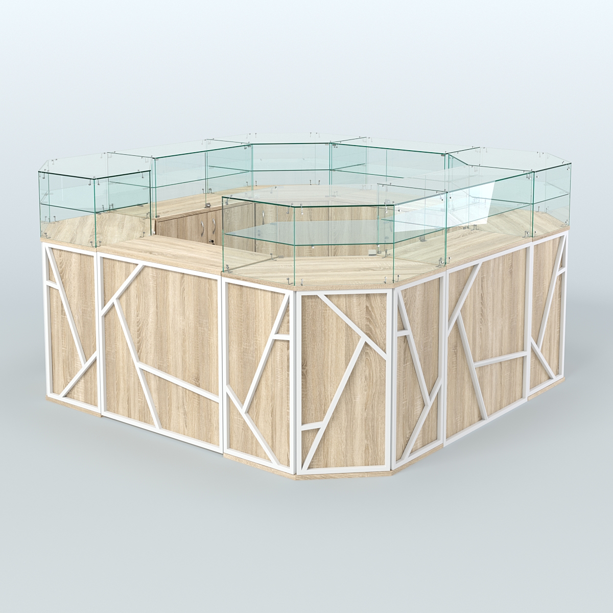 Торговый квадратный островок серии ЛОФТ - АЛЬФА (СОНОМА + ЧЁРНЫЙ) №5 Дуб Сонома + Белый