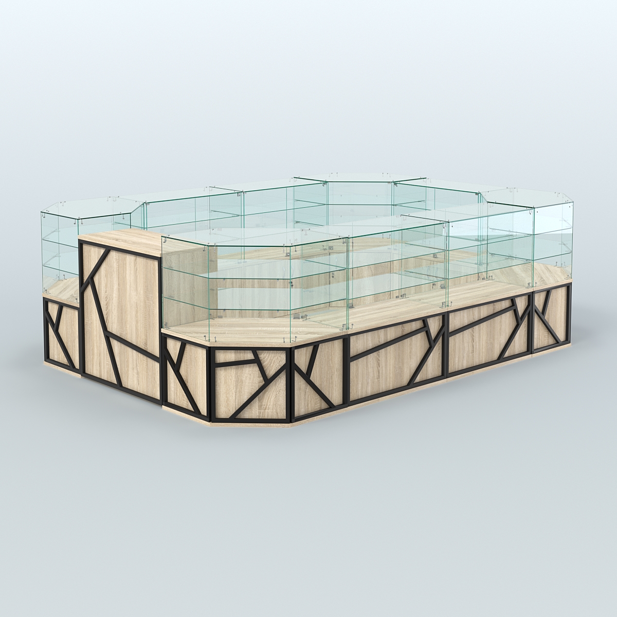 Торговый широкий островок серии ЛОФТ - АЛЬФА (СОНОМА + ЧЁРНЫЙ) №3 Дуб сонома