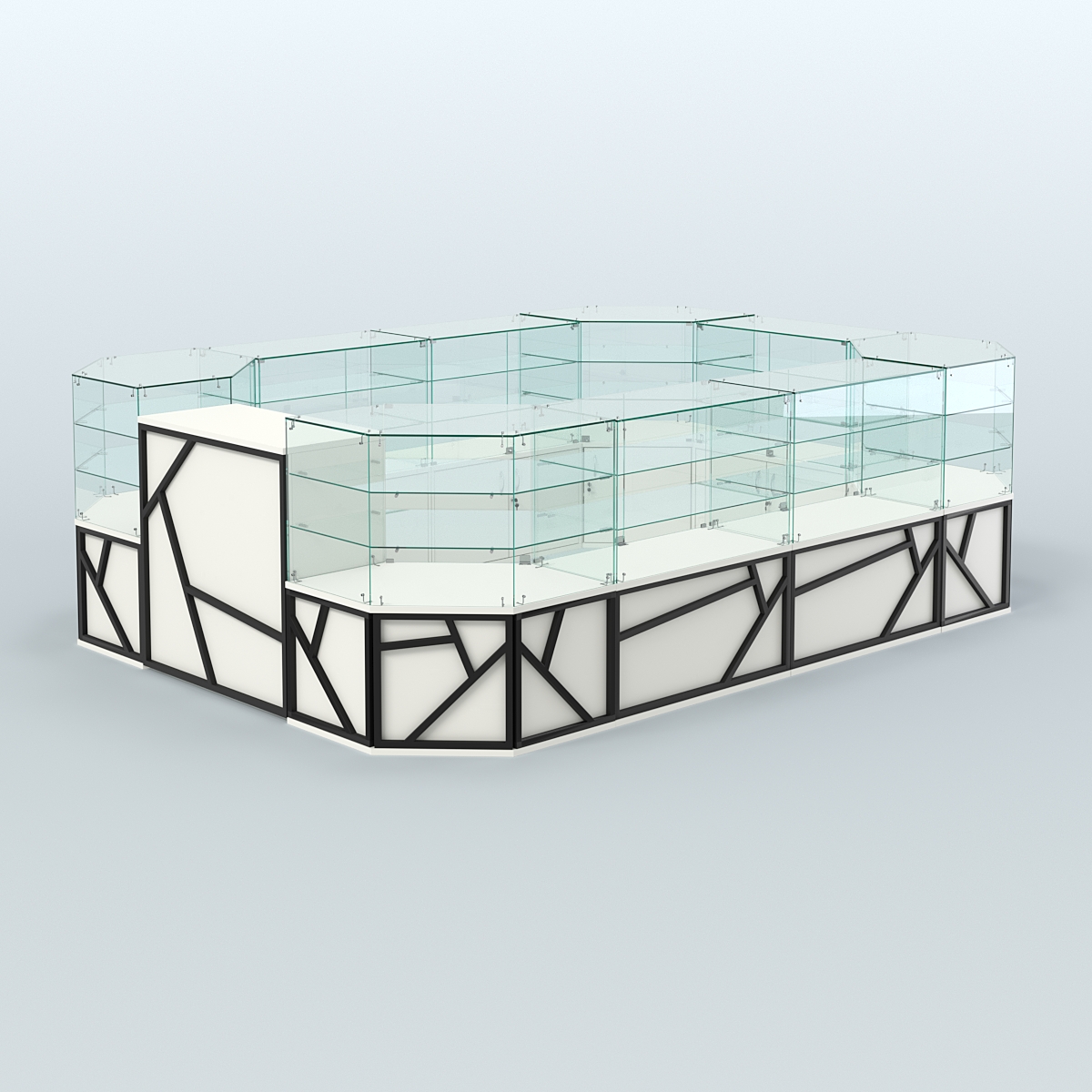 Торговый широкий островок серии ЛОФТ - АЛЬФА (СОНОМА + ЧЁРНЫЙ) №3 Белый