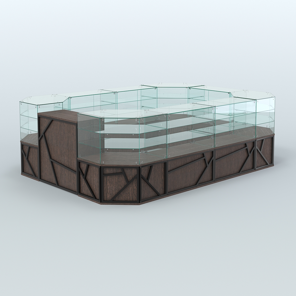 Торговый широкий островок серии ЛОФТ - АЛЬФА (СОНОМА + ЧЁРНЫЙ) №3 Дуб Венге