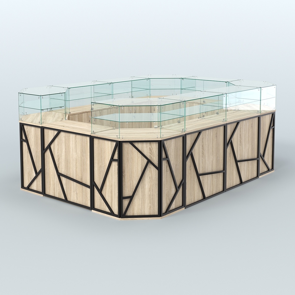 Торговый островок с прозрачным верхом серии ЛОФТ - АЛЬФА (СОНОМА + ЧЁРНЫЙ) №6 Дуб Сонома