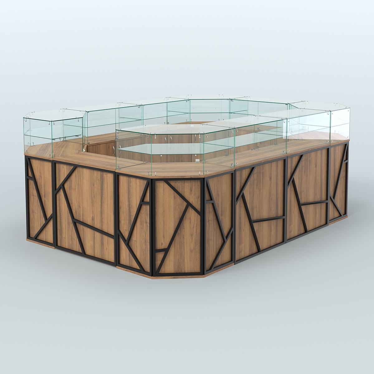 Торговый островок с прозрачным верхом серии ЛОФТ - АЛЬФА (СОНОМА + ЧЁРНЫЙ) №6 Орех