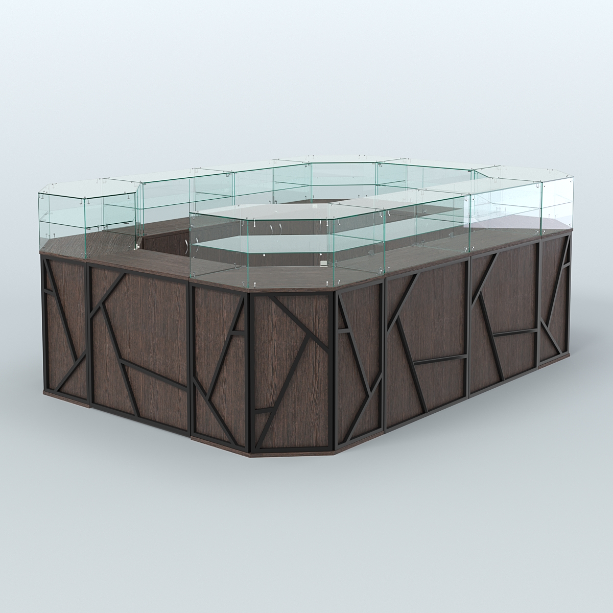 Торговый островок с прозрачным верхом серии ЛОФТ - АЛЬФА (СОНОМА + ЧЁРНЫЙ) №6 Дуб Венге