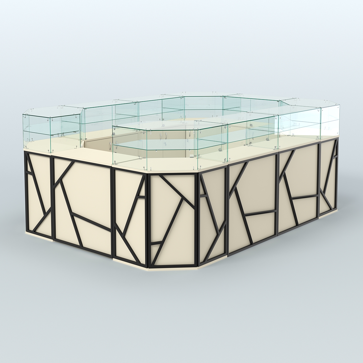 Торговый островок с прозрачным верхом серии ЛОФТ - АЛЬФА (СОНОМА + ЧЁРНЫЙ) №6 Крем Вайс