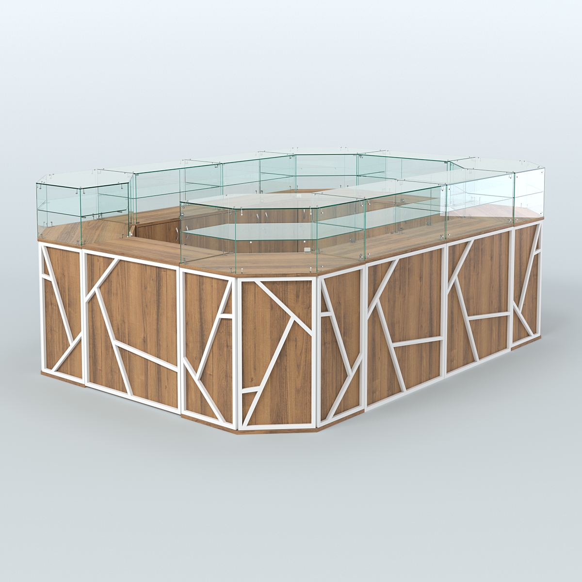 Торговый островок с прозрачным верхом серии ЛОФТ - АЛЬФА (СОНОМА + ЧЁРНЫЙ) №6 Орех + Белый