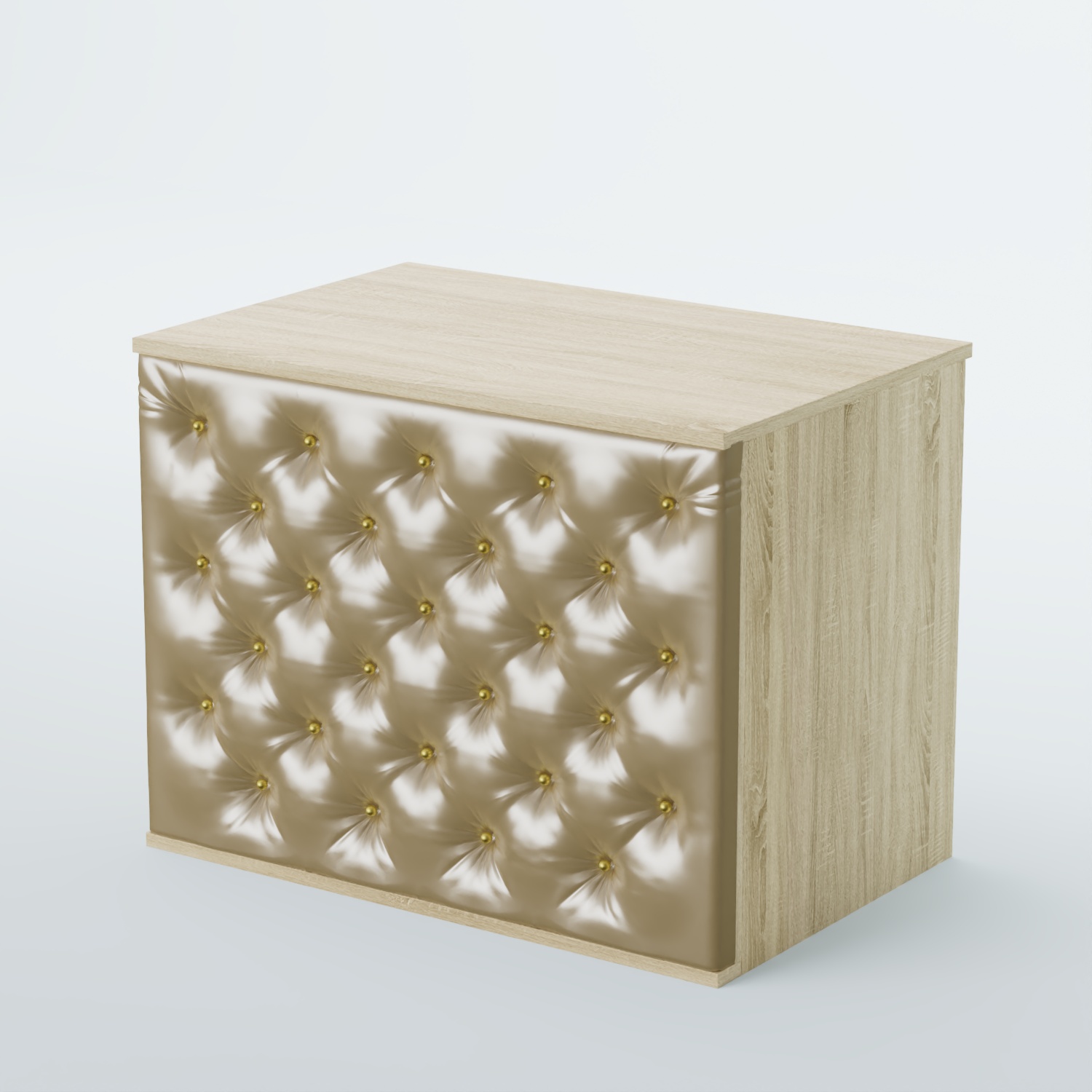 Ресепшен - стол БАРХАТ СЕРЫЙ ПЕРЛАМУТР №3 (карета золото) Дуб сонома + Экокожа золотистая