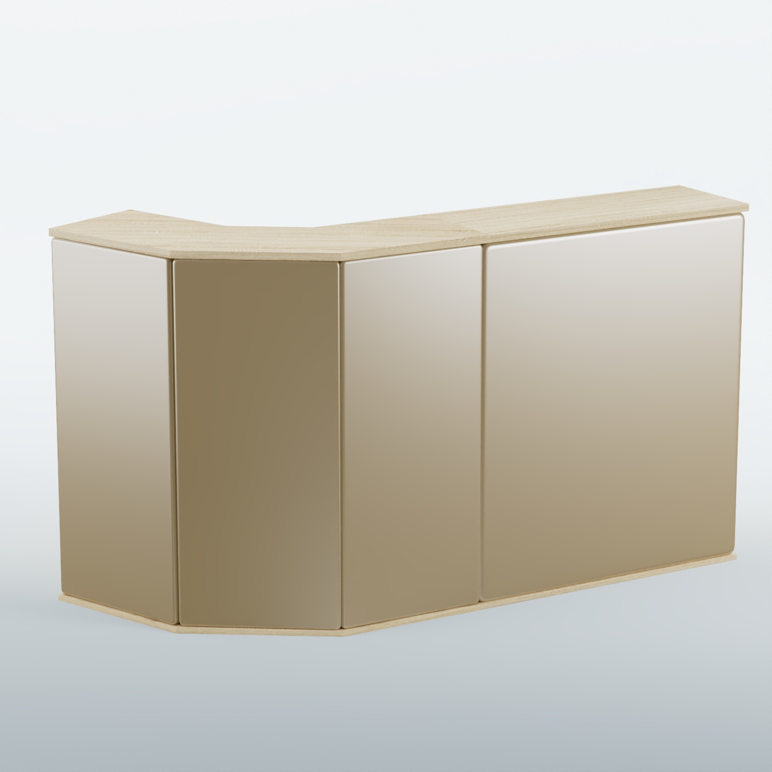 Ресепшен Г-образный БАРХАТ СЕРЫЙ ПЕРЛАМУТР №1 (ровная поверхность) Дуб сонома + Экокожа золотистая