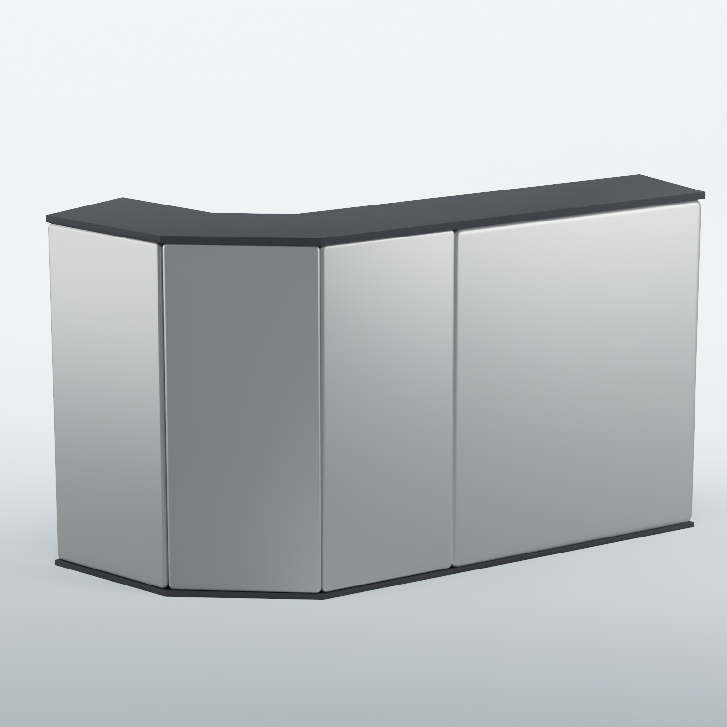 Ресепшен Г-образный БАРХАТ СЕРЫЙ ПЕРЛАМУТР №1 (ровная поверхность) Антрацит + Экокожа серебристая