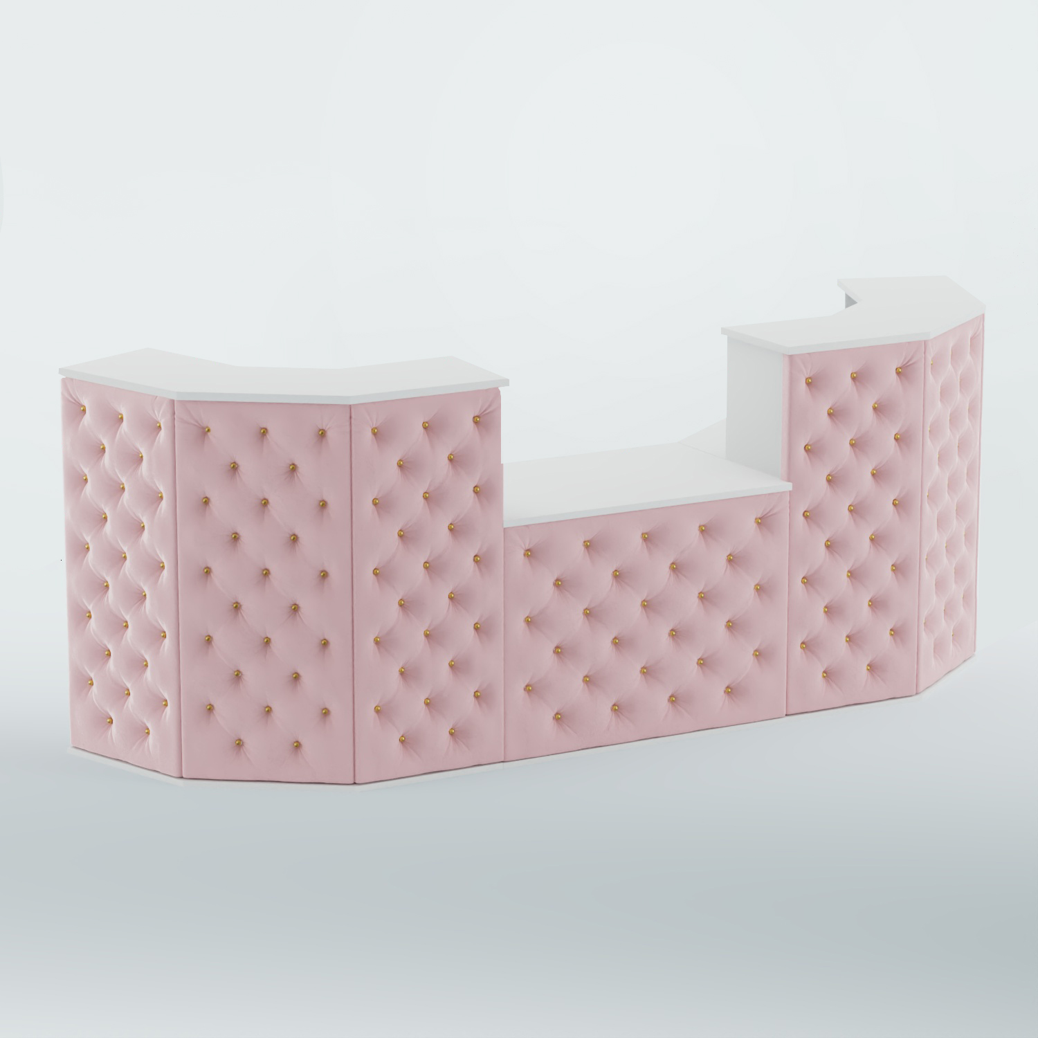 Ресепшен со столом БАРХАТ СЕРЫЙ ПЕРЛАМУТР №3 (карета золото) Белый + 14 Flamingo