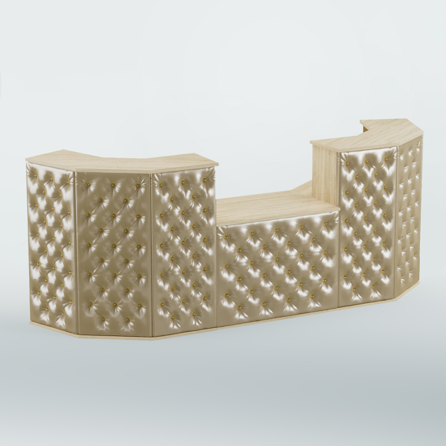 Ресепшен со столом БАРХАТ СЕРЫЙ ПЕРЛАМУТР №3 (карета золото) Дуб сонома + Экокожа золотистая