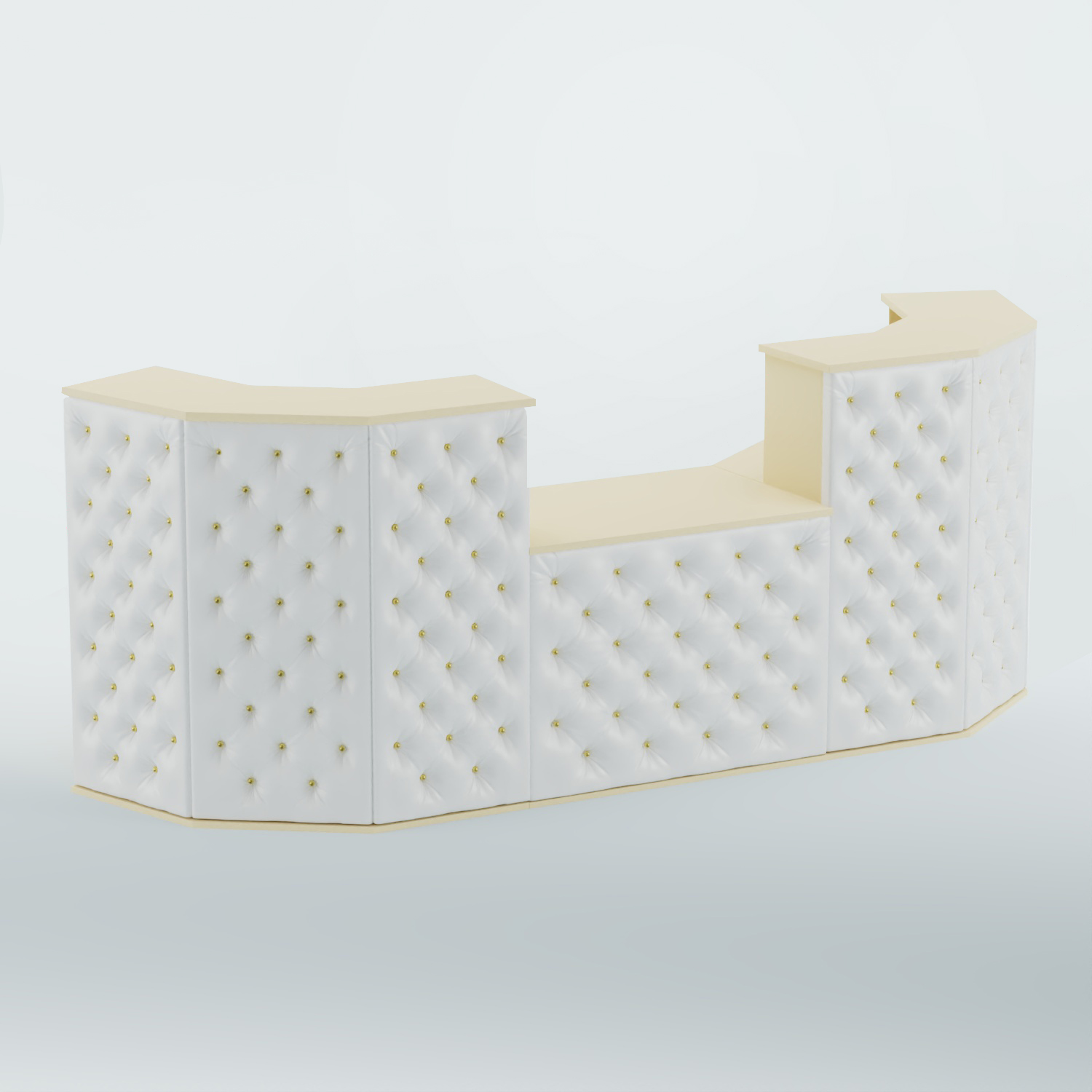 Ресепшен со столом БАРХАТ СЕРЫЙ ПЕРЛАМУТР №3 (карета золото) Крем вайс + Экокожа белая