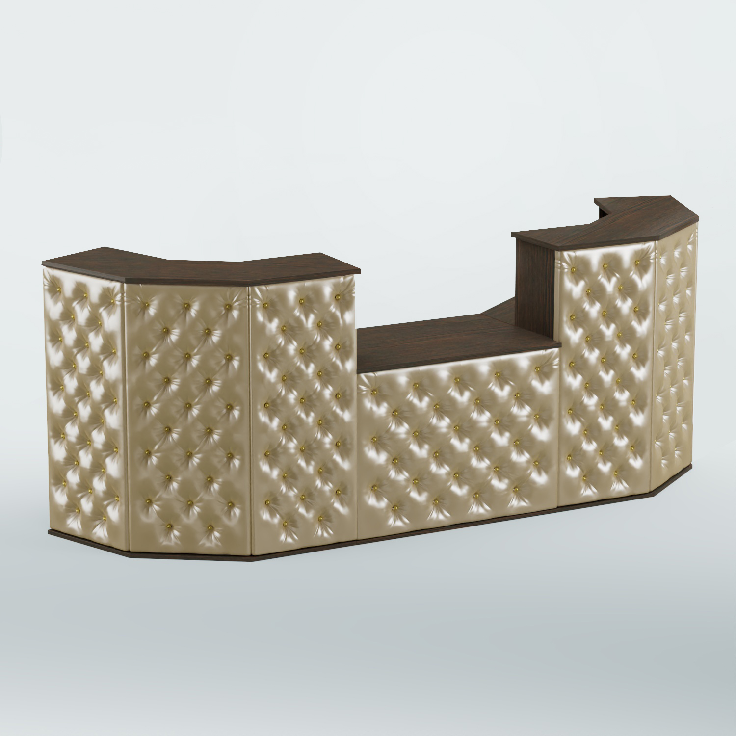 Ресепшен со столом БАРХАТ СЕРЫЙ ПЕРЛАМУТР №3 (карета золото) Дуб Венге + Экокожа золотистая