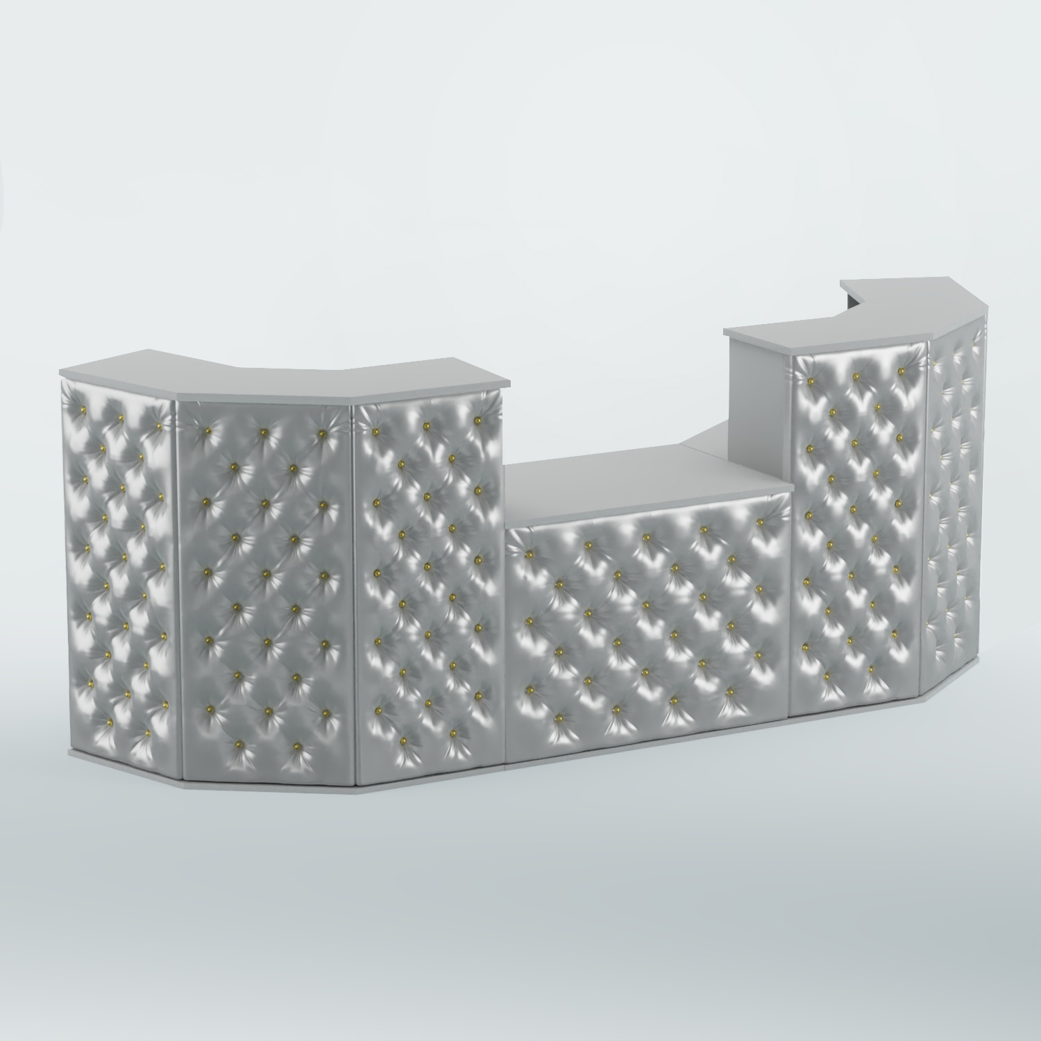 Ресепшен со столом БАРХАТ СЕРЫЙ ПЕРЛАМУТР №3 (карета золото) Серый + Экокожа серебристая