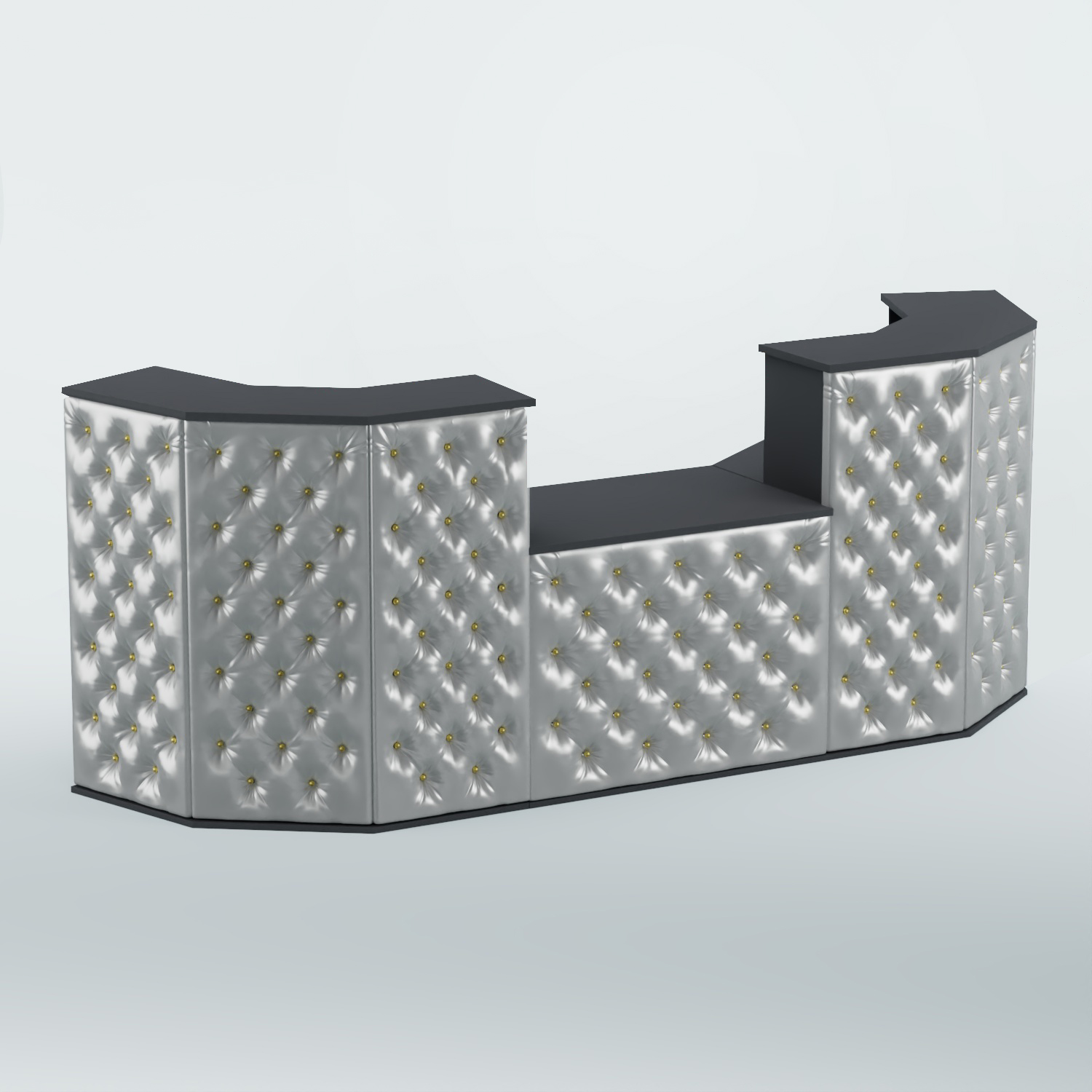 Ресепшен со столом БАРХАТ СЕРЫЙ ПЕРЛАМУТР №3 (карета золото) Антрацит + Экокожа серебристая