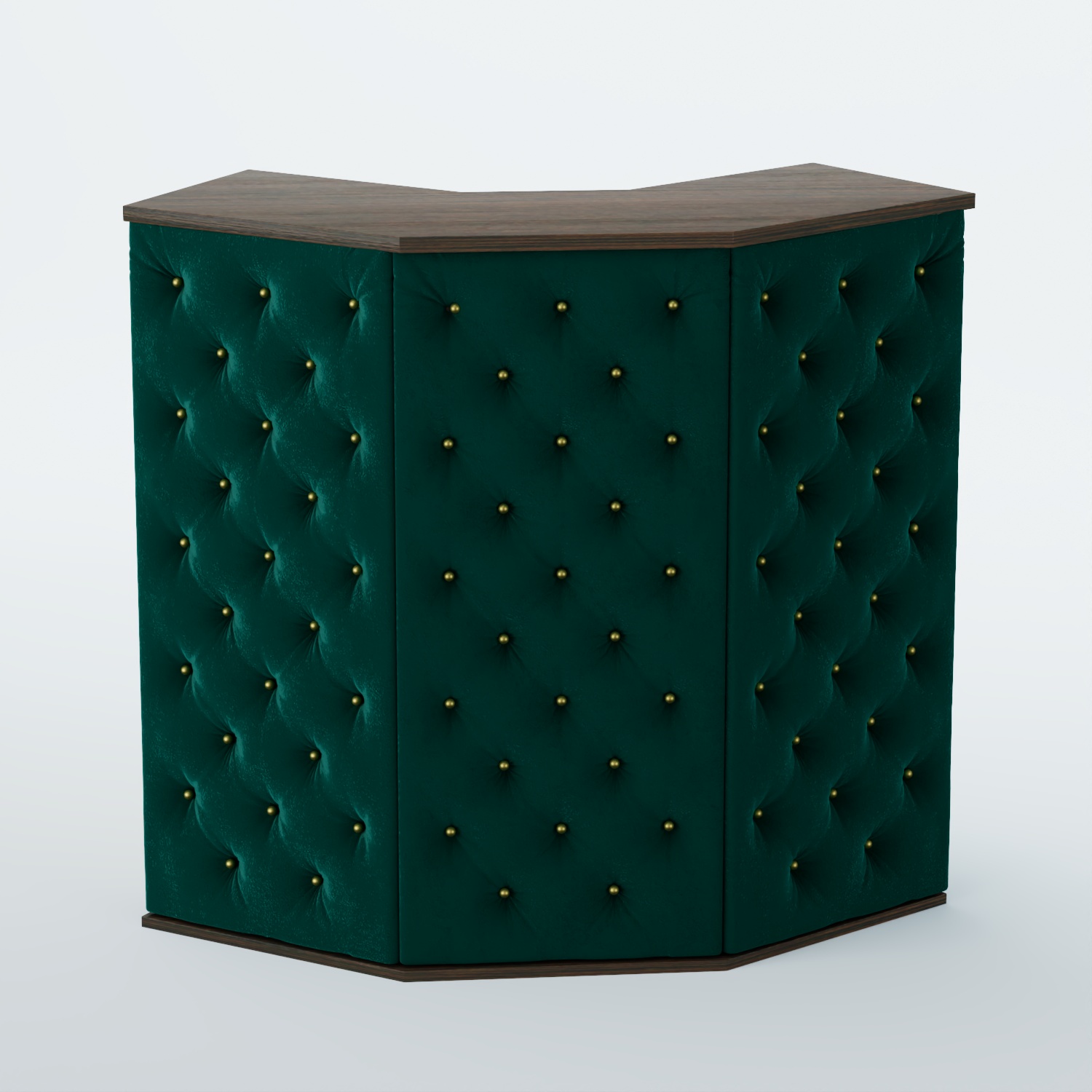 Ресепшен угловой БАРХАТ СЕРЫЙ ПЕРЛАМУТР №4 (ровная поверхность) Дуб Венге  + Велюр Tiffany 10 Dk. Green