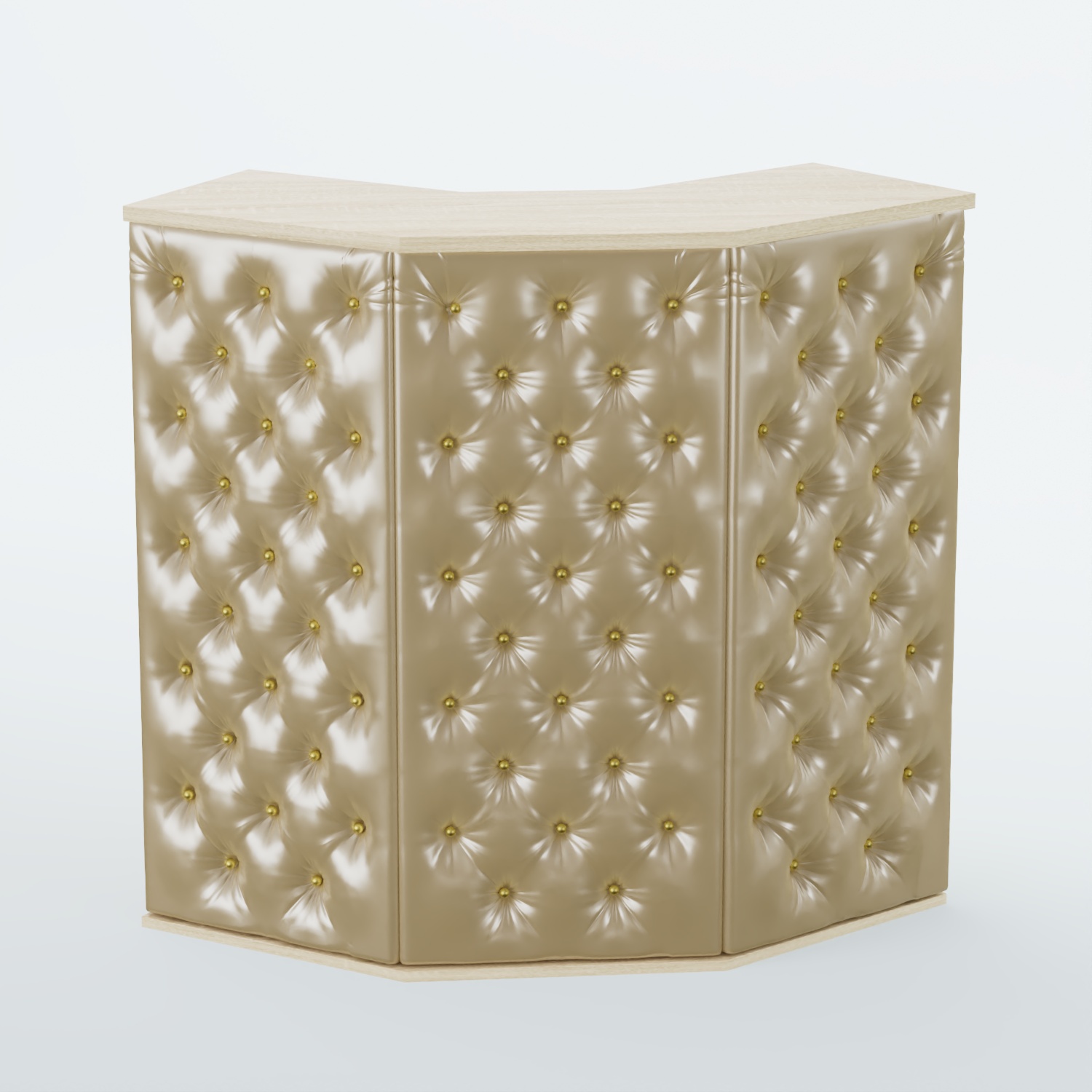 Ресепшен угловой БАРХАТ СЕРЫЙ ПЕРЛАМУТР №4 (ровная поверхность) Дуб сонома + Экокожа золотистая