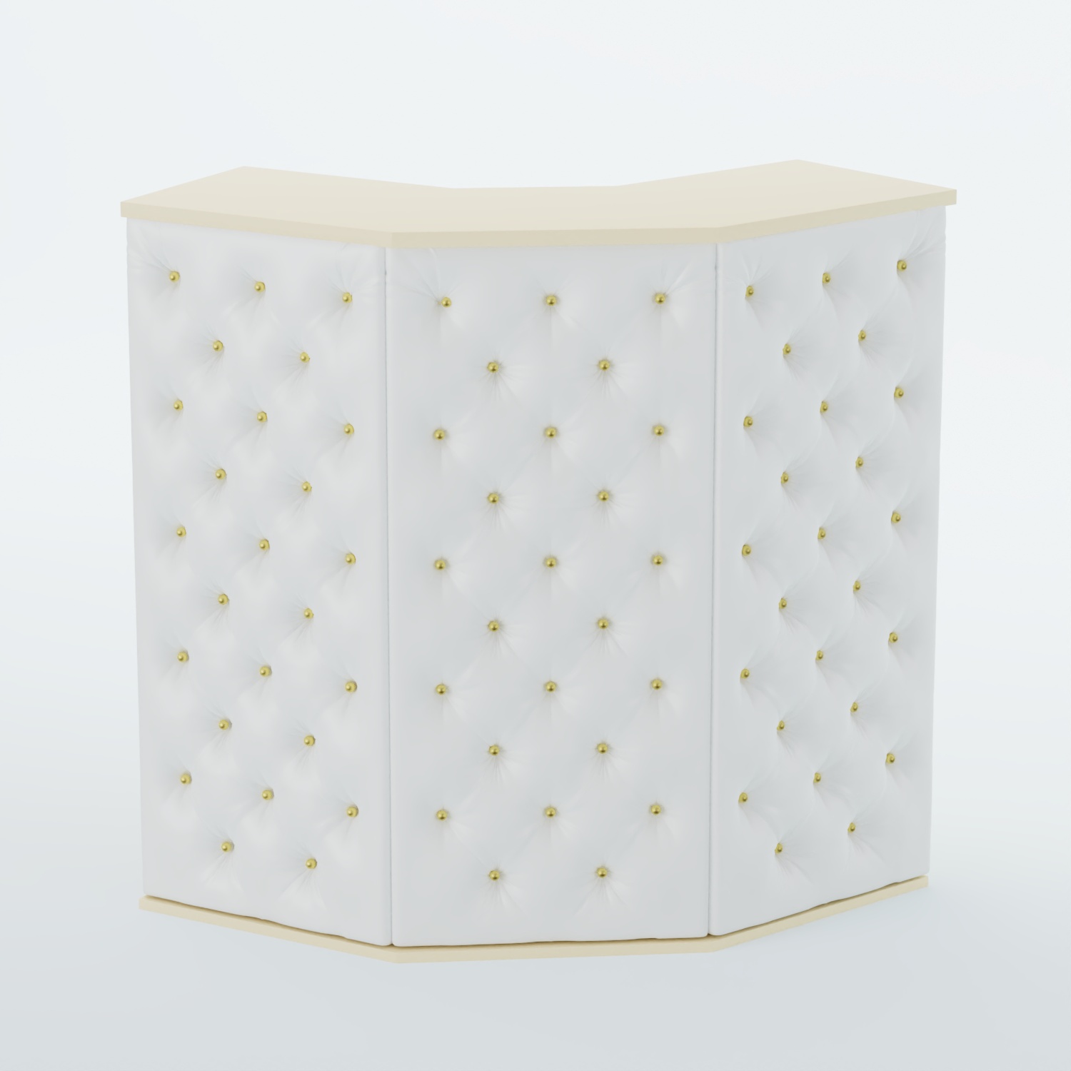 Ресепшен угловой БАРХАТ СЕРЫЙ ПЕРЛАМУТР №4 (ровная поверхность) Крем вайс + Экокожа белая