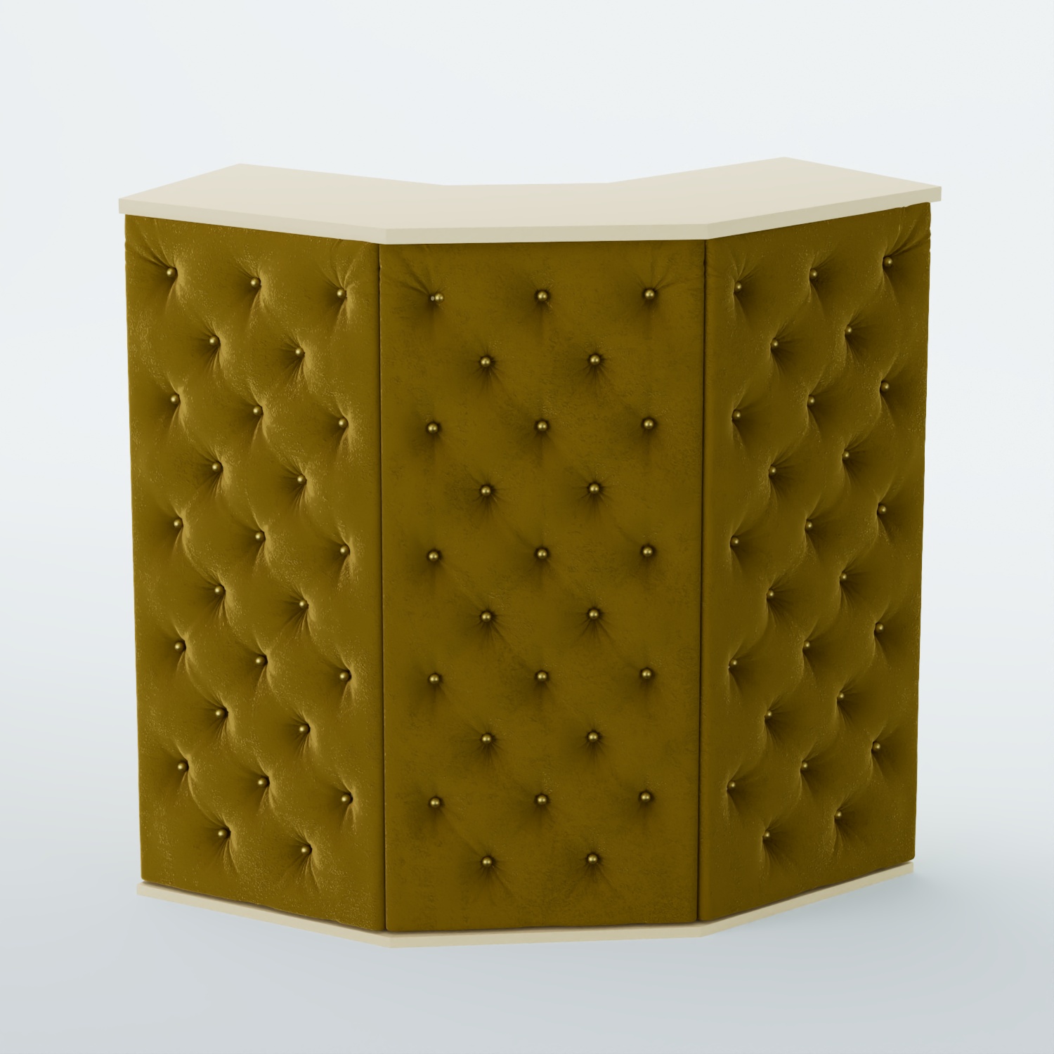 Ресепшен угловой БАРХАТ СЕРЫЙ ПЕРЛАМУТР №4 (карета золото) Крем Вайс + 09 Olive